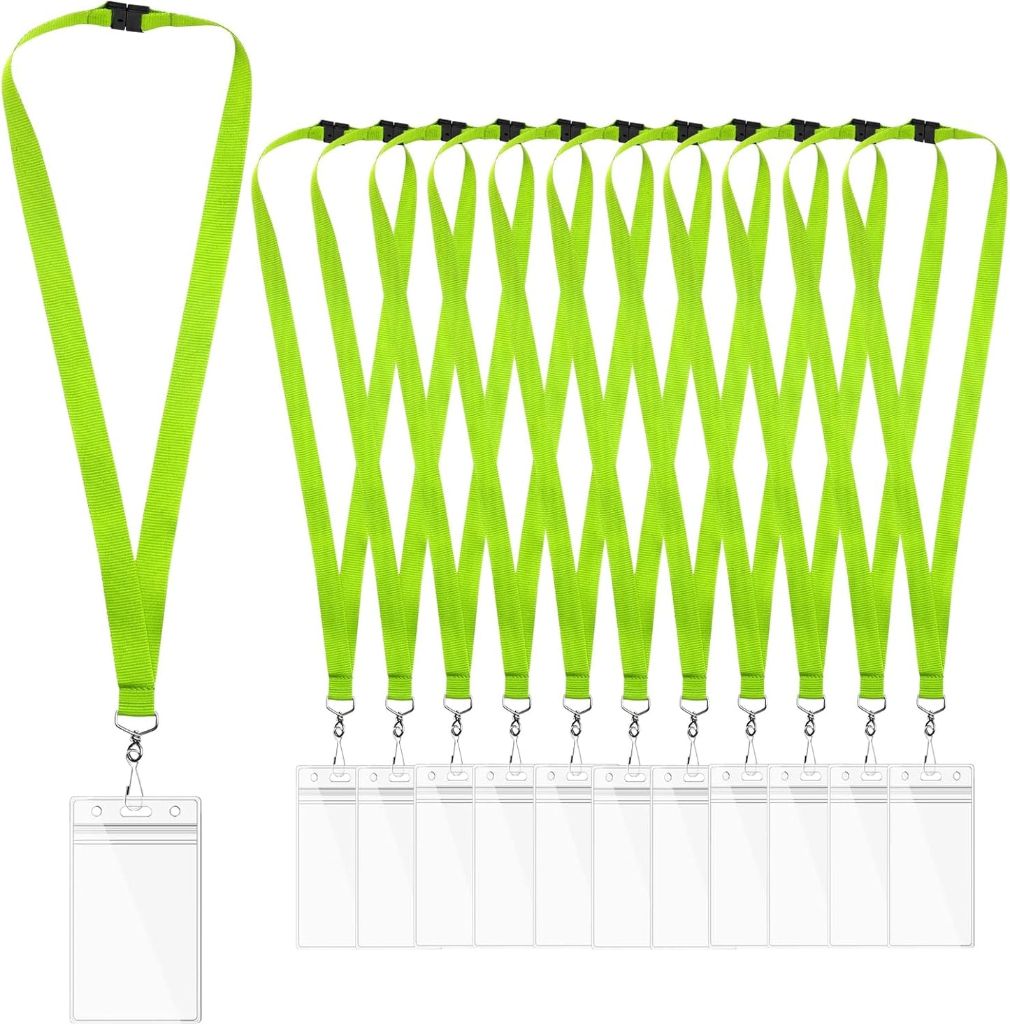 12 Pack Apple Green Lanyards with Safety Breakaway Clasp, Waterproof Badge Holders, Polyester Neck Straps for ID Cards, Events, Office, and Schools