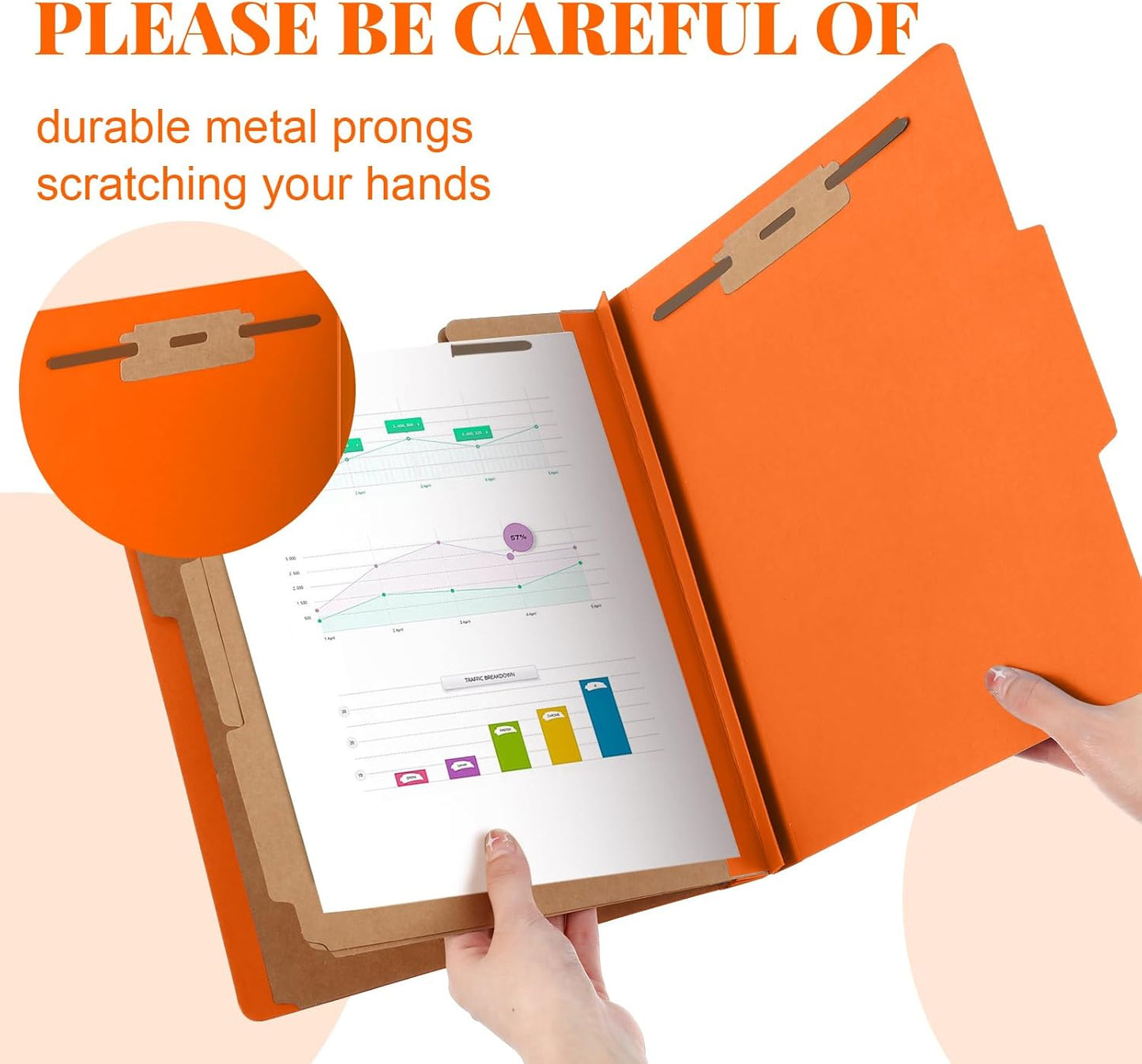 24 Pcs Classification Folders Letter Size, 3 Divider Pressboard File Folder with Fasteners, Expanding File Organizer Bulk for Teachers, Clergy, Office, Church, Christmas Donations (Orange)