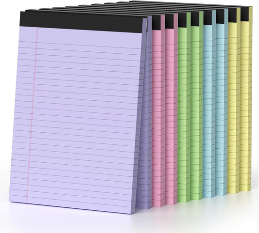 8.5 x 11 Legal Pads, Colored Legal Pads, Wide Ruled, 10 Pack Note Pads 8.5 x 11, Multicolor Perforated Note Pads with Sturdy White Back, Writing Pad,30 Sheets Per Notepad for School, Home, Office