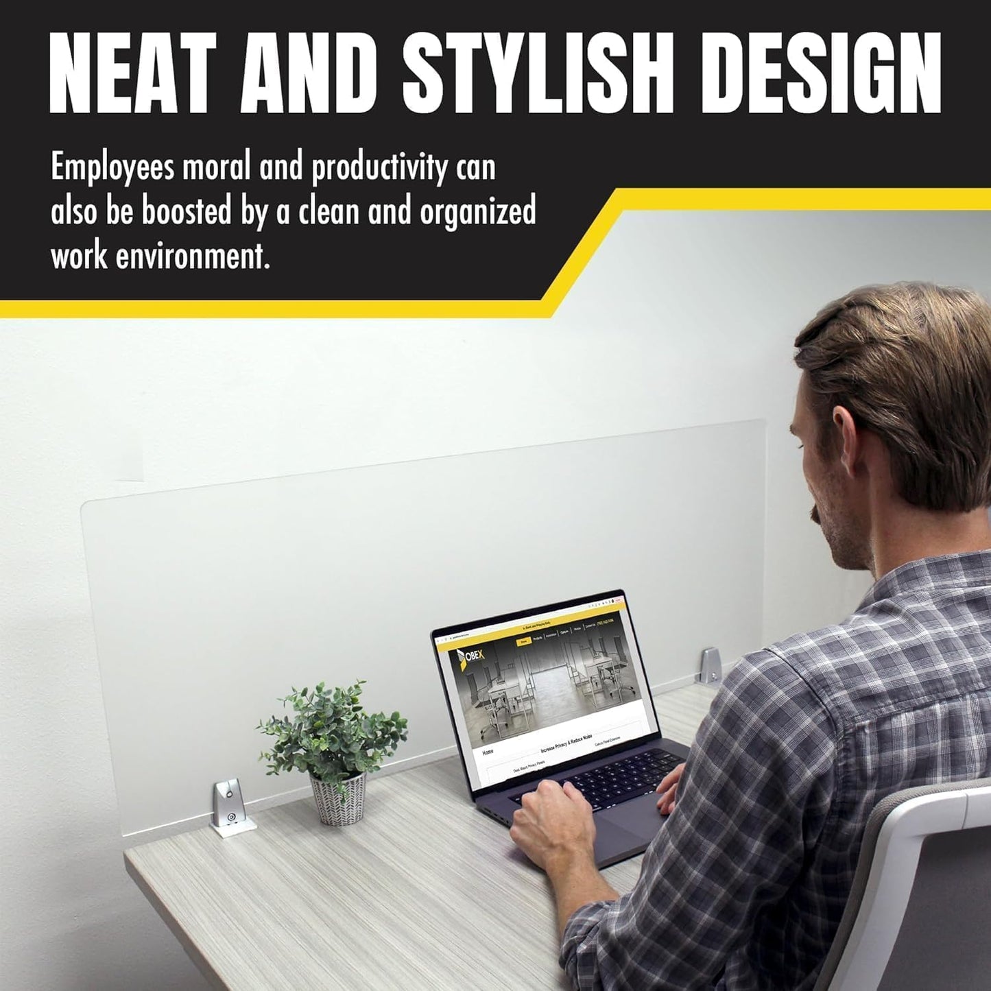 OBEX Frosted Acrylic Desk Mounted Privacy Panel, 24" x 42", Frosted