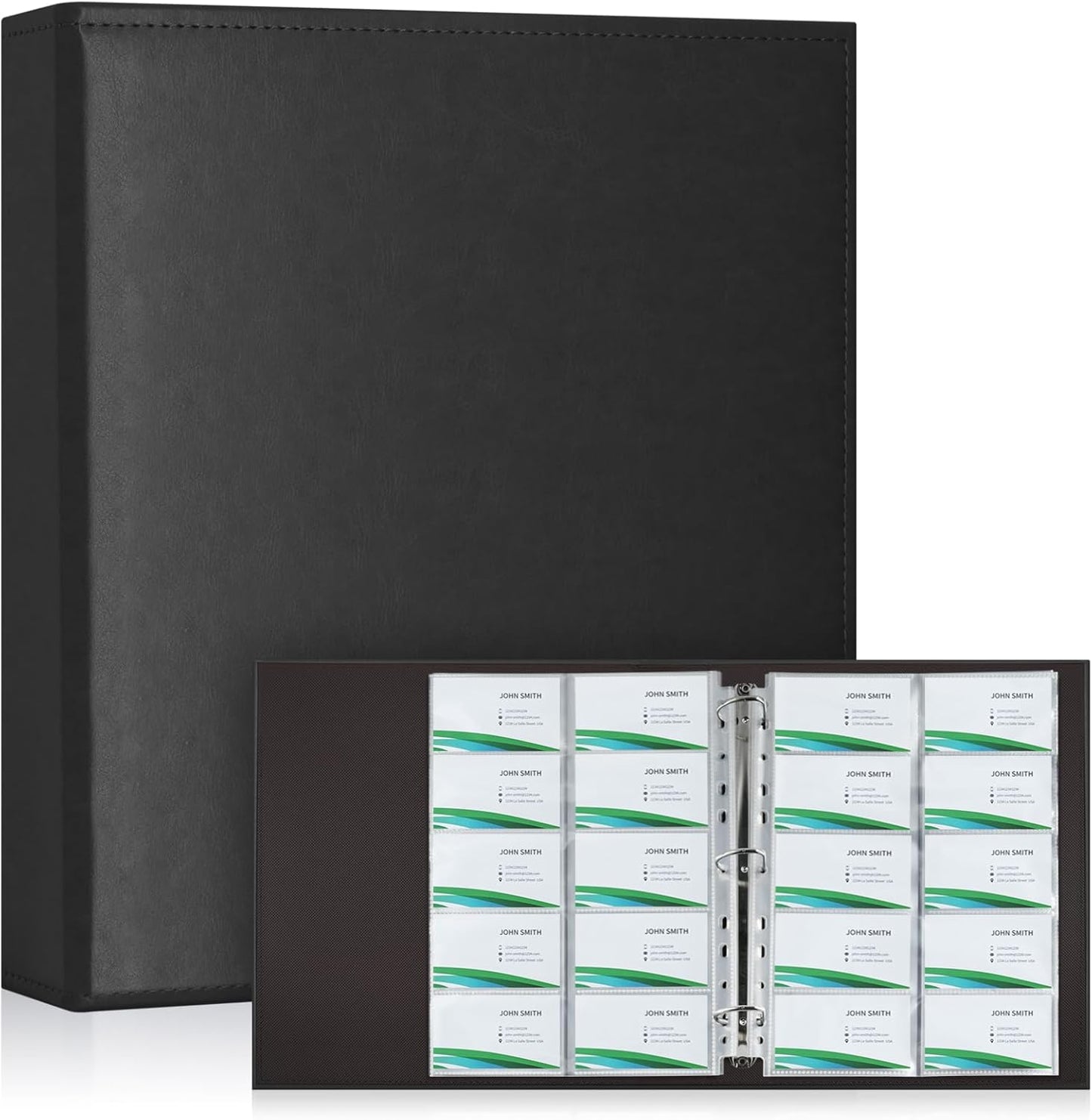 BYSTER A4 Business Card Binder, PU Leather Organizer with 30 Pack Sleeves (600 Pockets), Business Card Holder Book for Credit Cards, Membership Cards, and More - Black