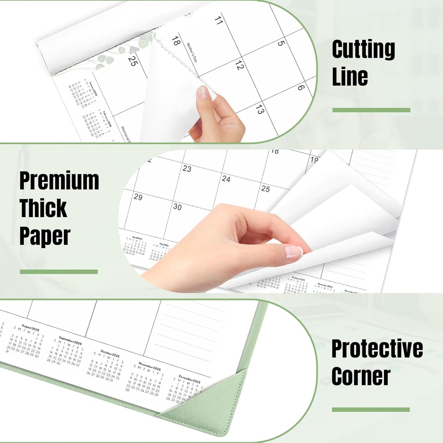 Gannyfer Large Desk Calendar 2025-2026 with Desktop Mat,22" x 17" Desktop Pad Calendar, 18 Month Table Calendar from July 2025 to Dec 2026, Office Supplies Perfect for Home School and Office - Green