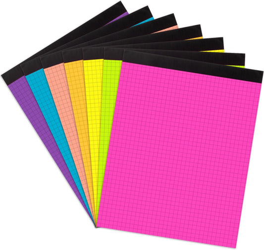 Colored Graph Paper Pad 8.5 x 11 Inches 7 Pack,30 Sheets Grid Notebook 4x4 Graph Ruled 7 Colors High Brightness Neon Pads Easy Tears Off 75 GSM/19 LB Paper for School,College,Office,Business