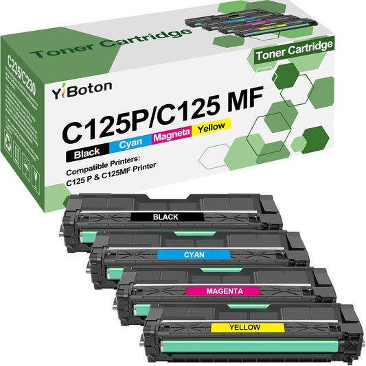 C125 P C125 MF Black Cyan Magenta Yellow Toner Cartridge Replacement for Ricoh 434060 434061 434062 434063 Toner Cartridge Use Compatible for Ricoh C125P & C125MF Printer