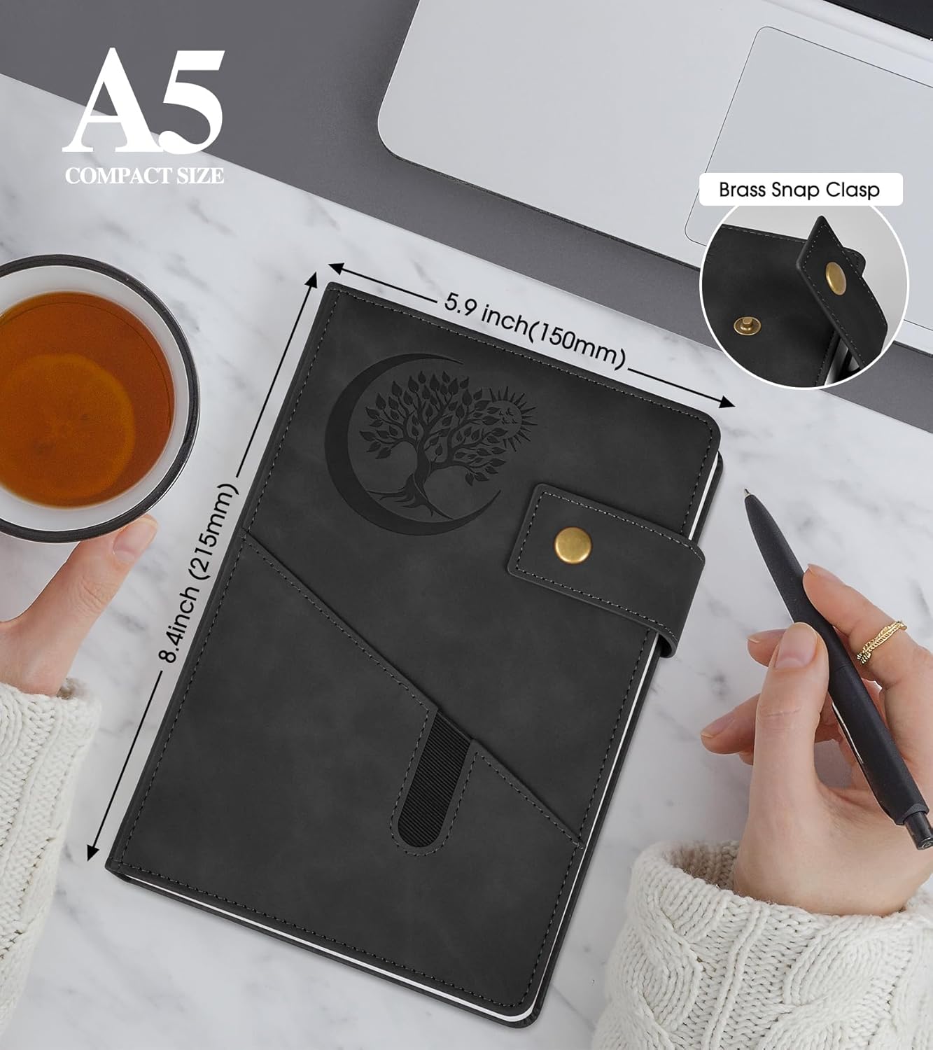 Blank Journal Notebook, A5 Hardcover Leather Sketchbook with 200 Pages Thick Blank Paper for Men Women, Unlined Drawing & Writing Journal, 5.9" x 8.4" Plain Notebook (black)