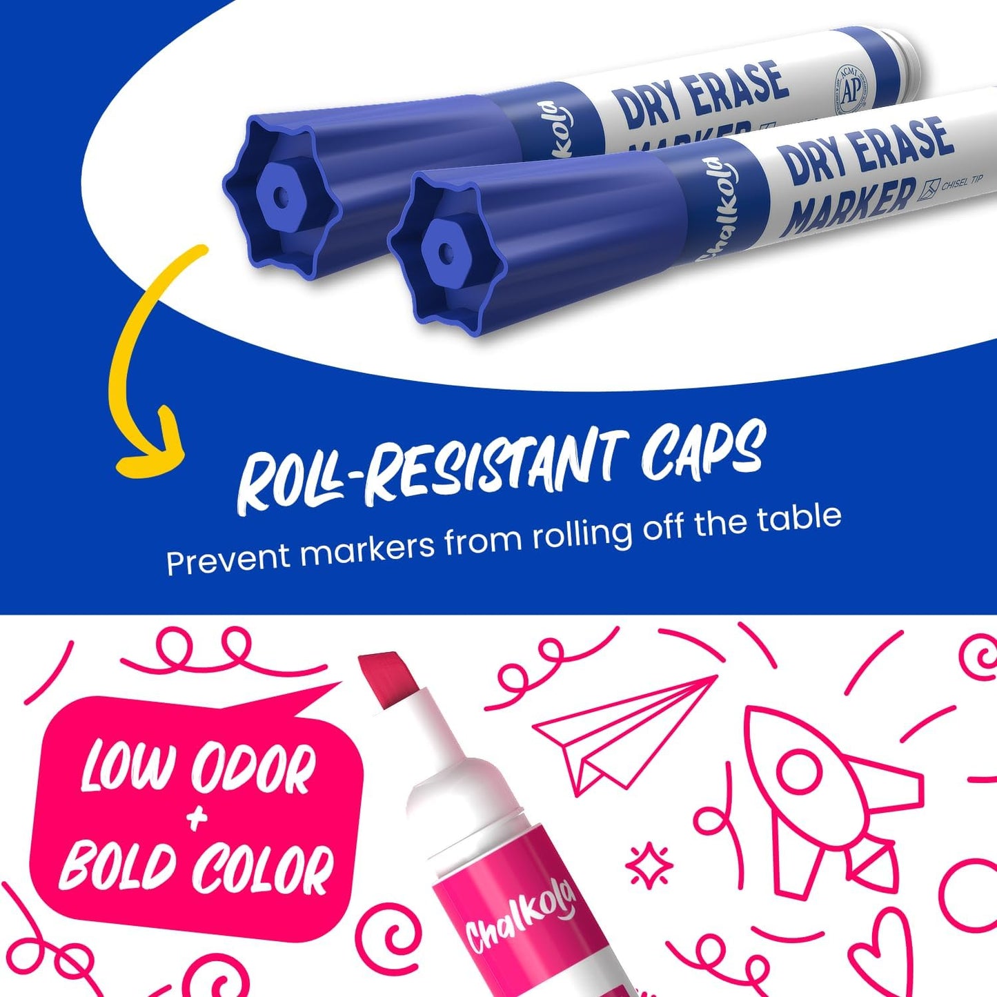 Chalkola Bulk Dry Erase Markers for Classroom (120 Pack, 12 Vibrant Colors) | Erasable, Low Odor, Chisel Tip WhiteBoard Markers, Dry Erase Pens for Kids, Teachers - Office, Home, School Supplies