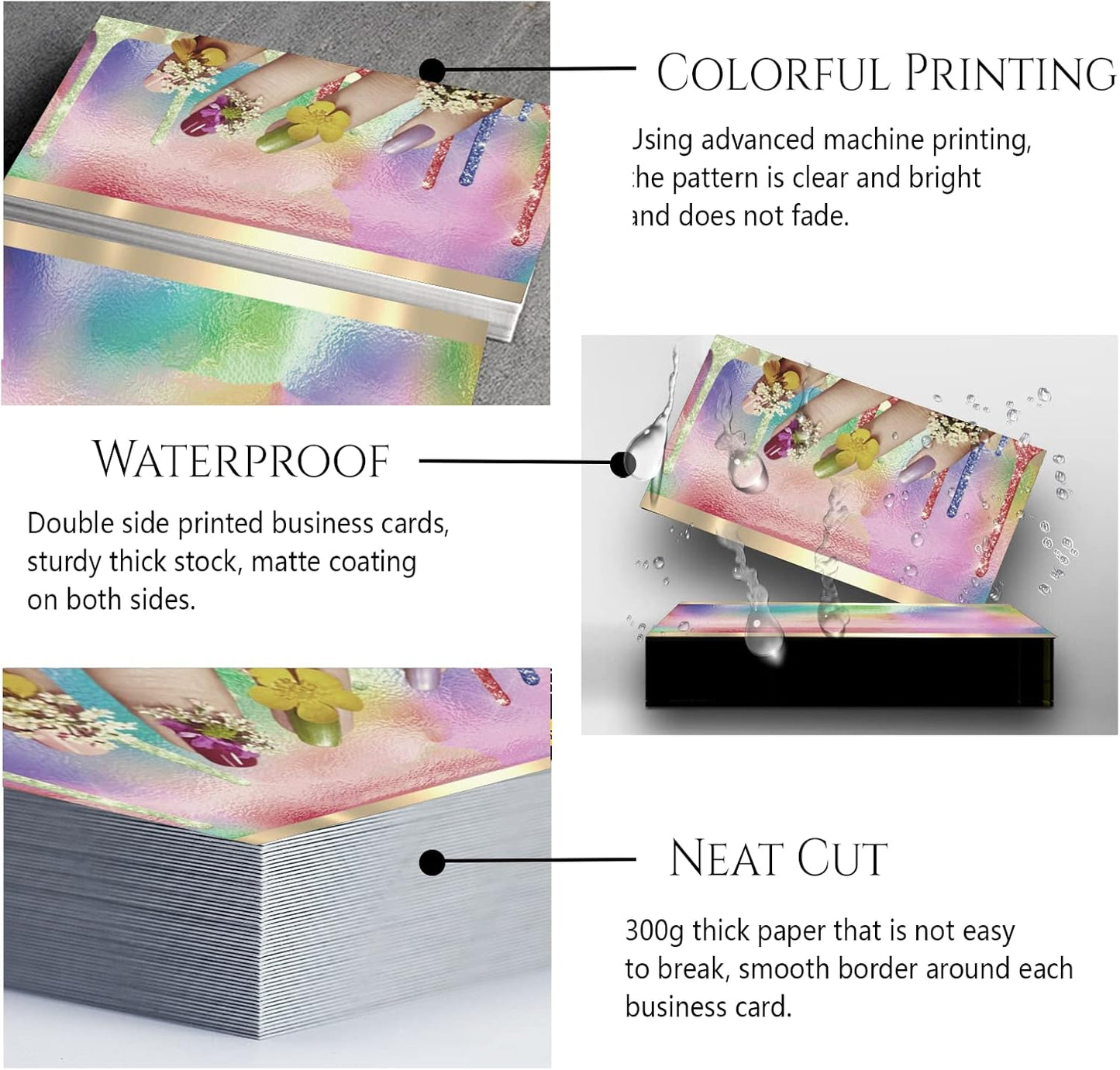 Custom Business Cards Personalized Business Cards for Small Business 300gsm Matte Paper Front & Back Sides Printed 3.5" x 2" - Nails Artist Template