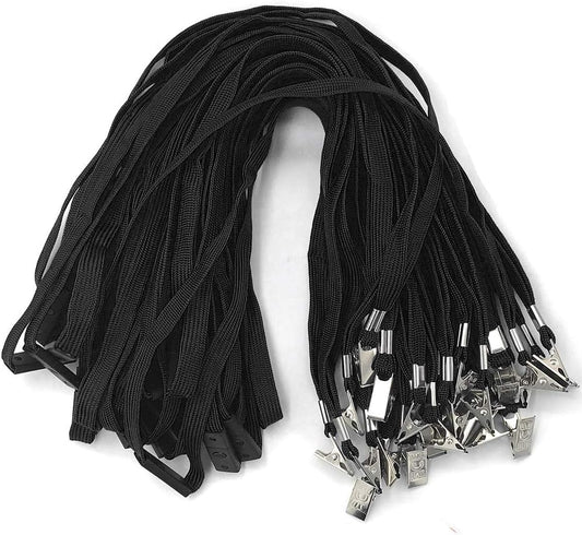 Bird Fiy Lanyards Breakaway Bulk Black Lanyards Neck Flat Safety Badge Lanyard Bulldog Clip (Black, 50 PCS)