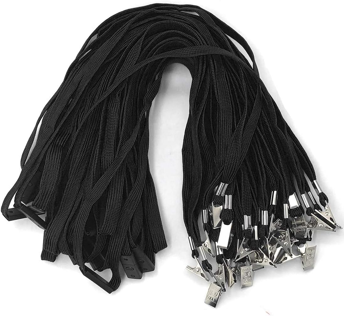 Bird Fiy Lanyards Breakaway Bulk Black Lanyards Neck Flat Safety Badge Lanyard Bulldog Clip (Black, 25 PCS)