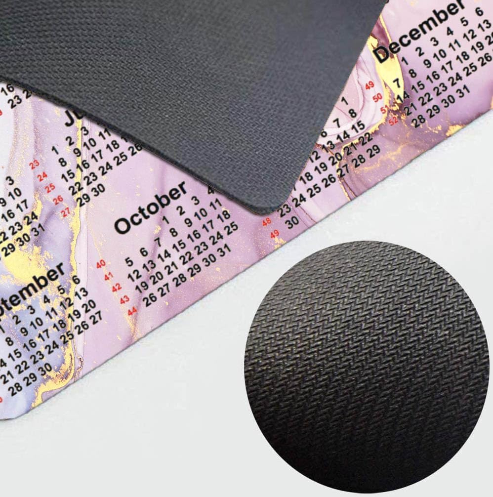 Calendar Mouse pad, 2025 Pink Marble Pattern Natural Rubber Quality Creative Gaming Mouse Pad Rectangle Mouse Personalized Desk Mouse Pad 9.5 inch x 7.9 inch