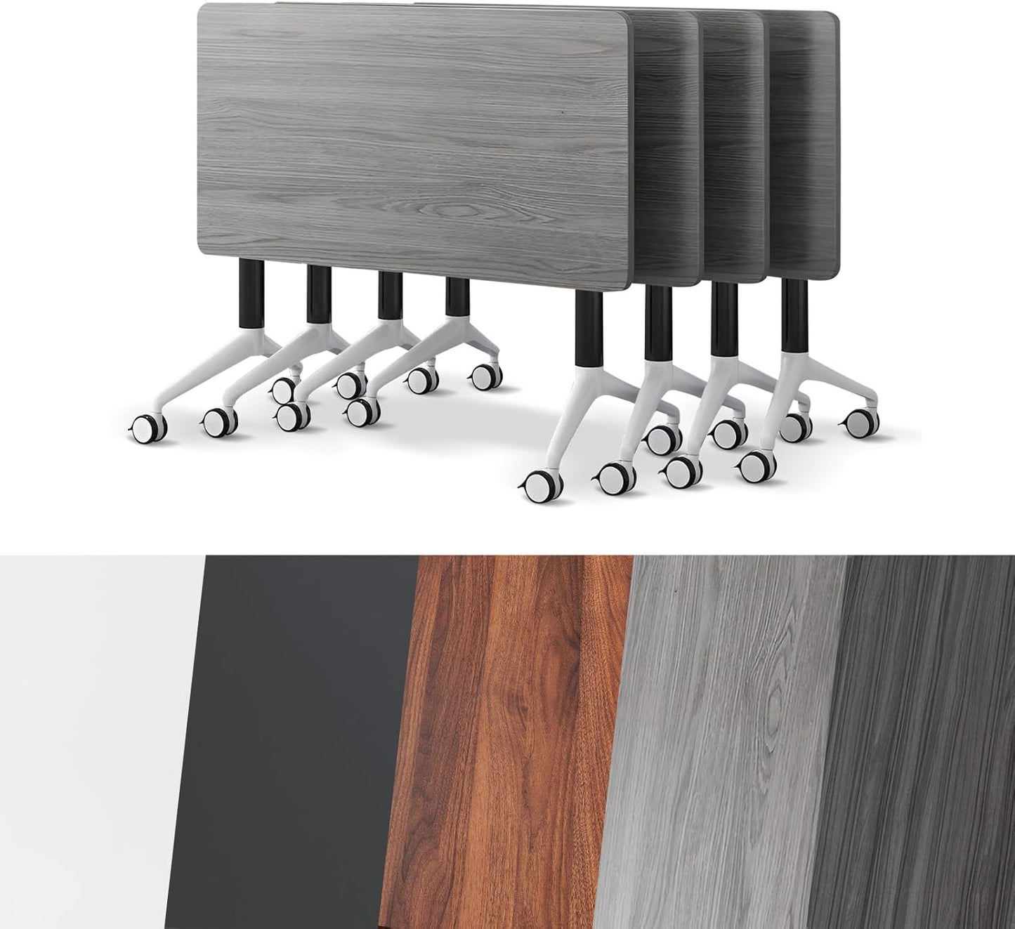 Conference Room Table, Folding Conference Tables,Thicken Grey Tabletop,Flip Top Wooden Seminar Meeting Room Table for Conference Room Offices (4, Grey, 70.8”)