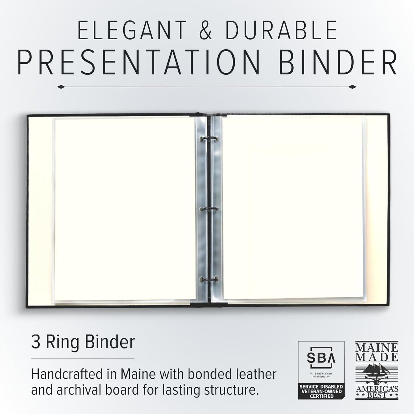 Gallery Leather 3 Ring Binder with Plastic Sleeves, Includes 10 Sheets, Sheet Size: 8.5" x 11" - Presentation Binder Rings with Hubbed Spine, Thick: 0.75" Acadia Navy - US Air Force