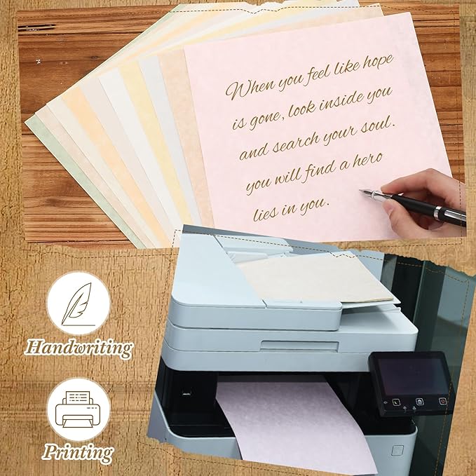 Epakh 200 Sheets Old Age Parchment Paper 8.5 x 11 Inch Standard Letter Vintage Colored Old Parchment Semblance Double Side Printing Paper (Mixed Color)
