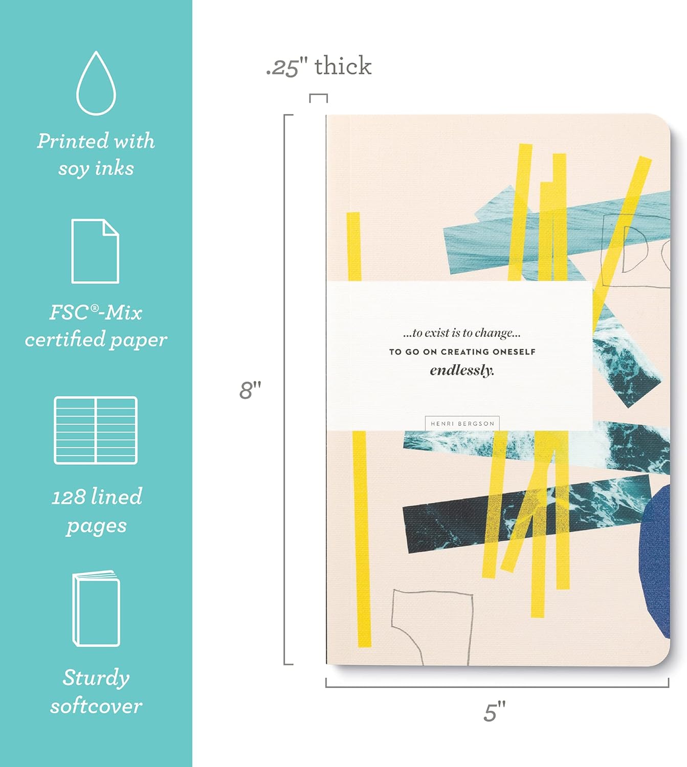 Compendium Softcover Journal - To exist is to change… to go on creating oneself endlessly. – A Write Now Journal with 128 Lined Pages, 5″W x 8″H