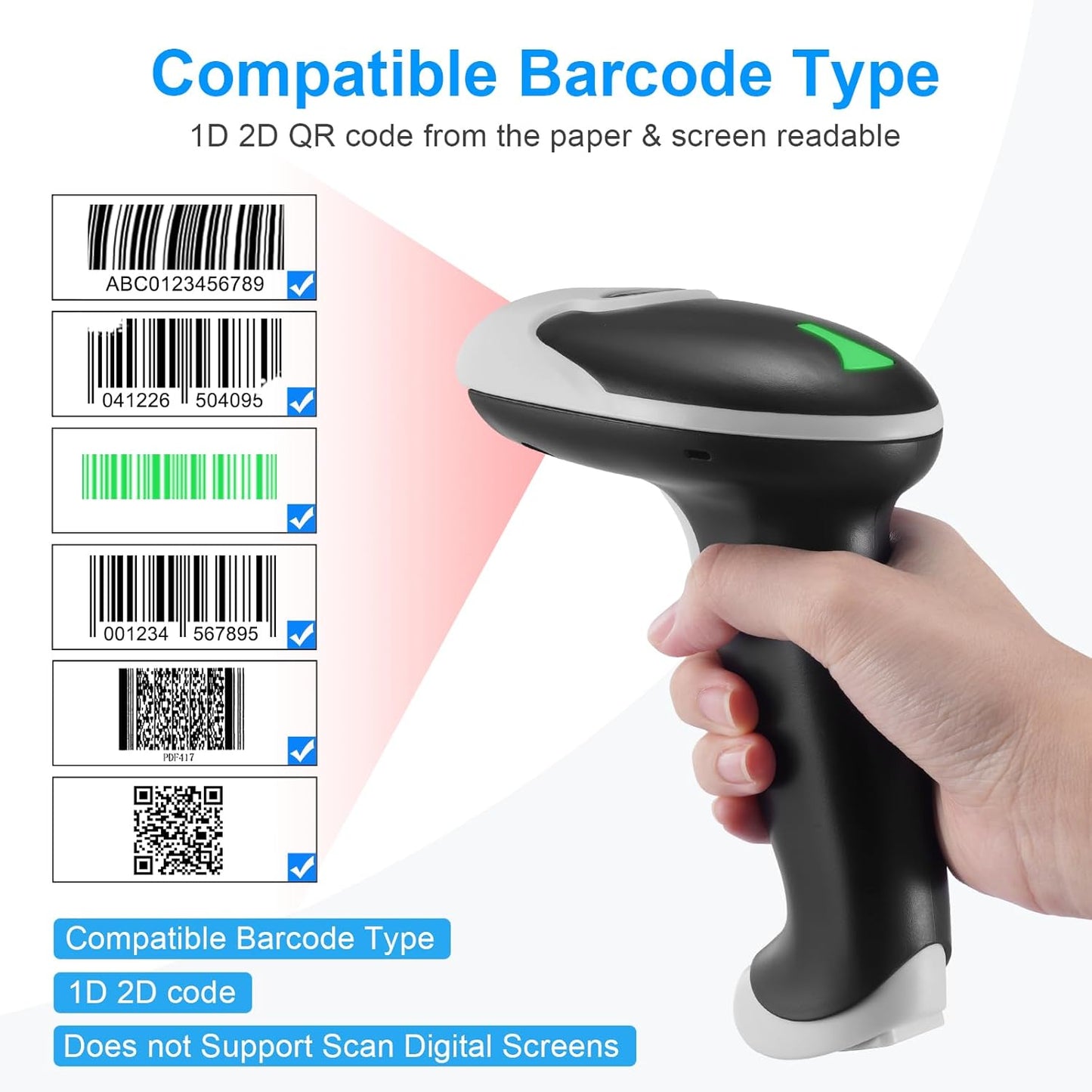 Barcode Scanner Bluetooth, Wireless Barcode Reader with Stand 3 in 1 Bluetooth & 2.4G Wireless & USB Wired Connection Handheld 1D&2D&PDF417 QR Code Scanner Data Matrix Bar Code Scanners