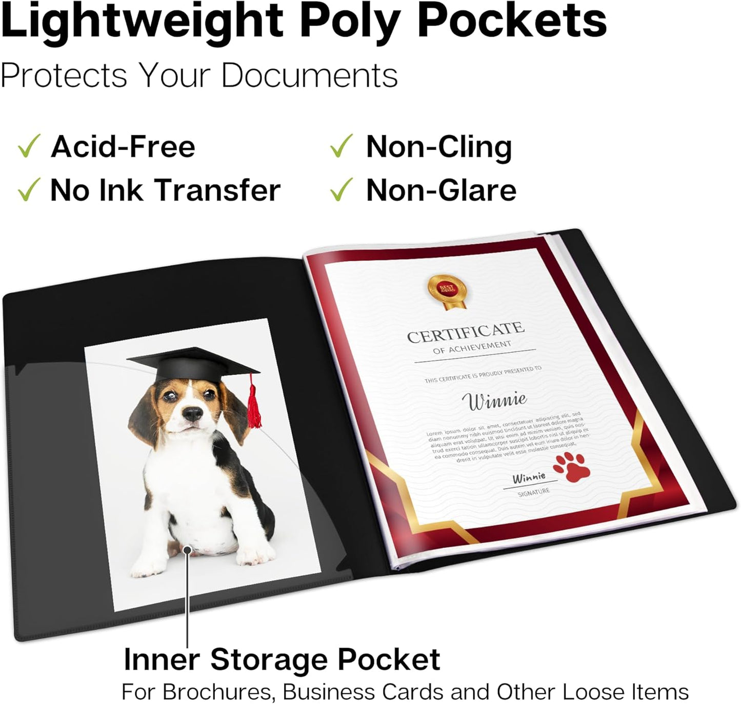 Dunwell Presentation Binder 12-Pocket, Displays 24 Pages, 8.5x11 Portfolio Binder with Plastic Sleeves, Storage and Organizer for Documents, Certificates, Projects, Photos (Black)