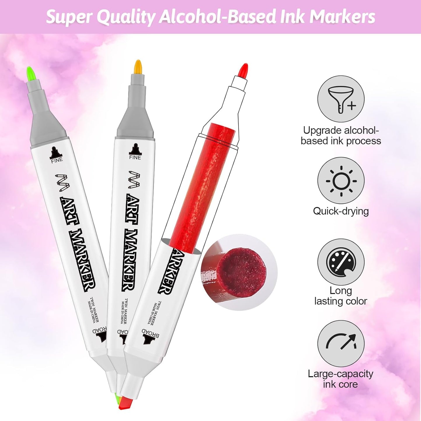 Banral 130 Colors Dual Tip Alcohol Based Markers, Twin Sketch Art Marker Set Pens for Artists Kids Adult Coloring Drawing Sketching Card Making Illustration, Premium Brush Markers with Case