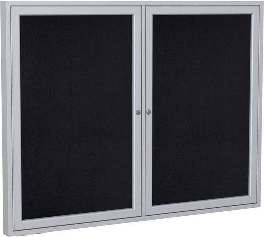 Ghent 36"x60" 2-Door indoor Enclosed Recycled Rubber Bulletin Board, Shatter Resistant, with Lock, Satin Aluminum Frame,Black (PA23660TR-BK) ,Made in the USA