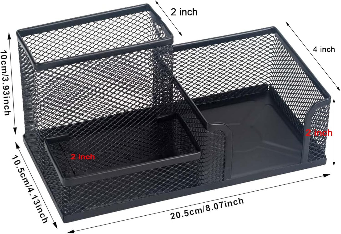 2 Pieces Mesh Pen Holder for Desk, 3 Compartments Black Pencil Holder Desk Organizers Caddy for Office Home School Desktop Accessories