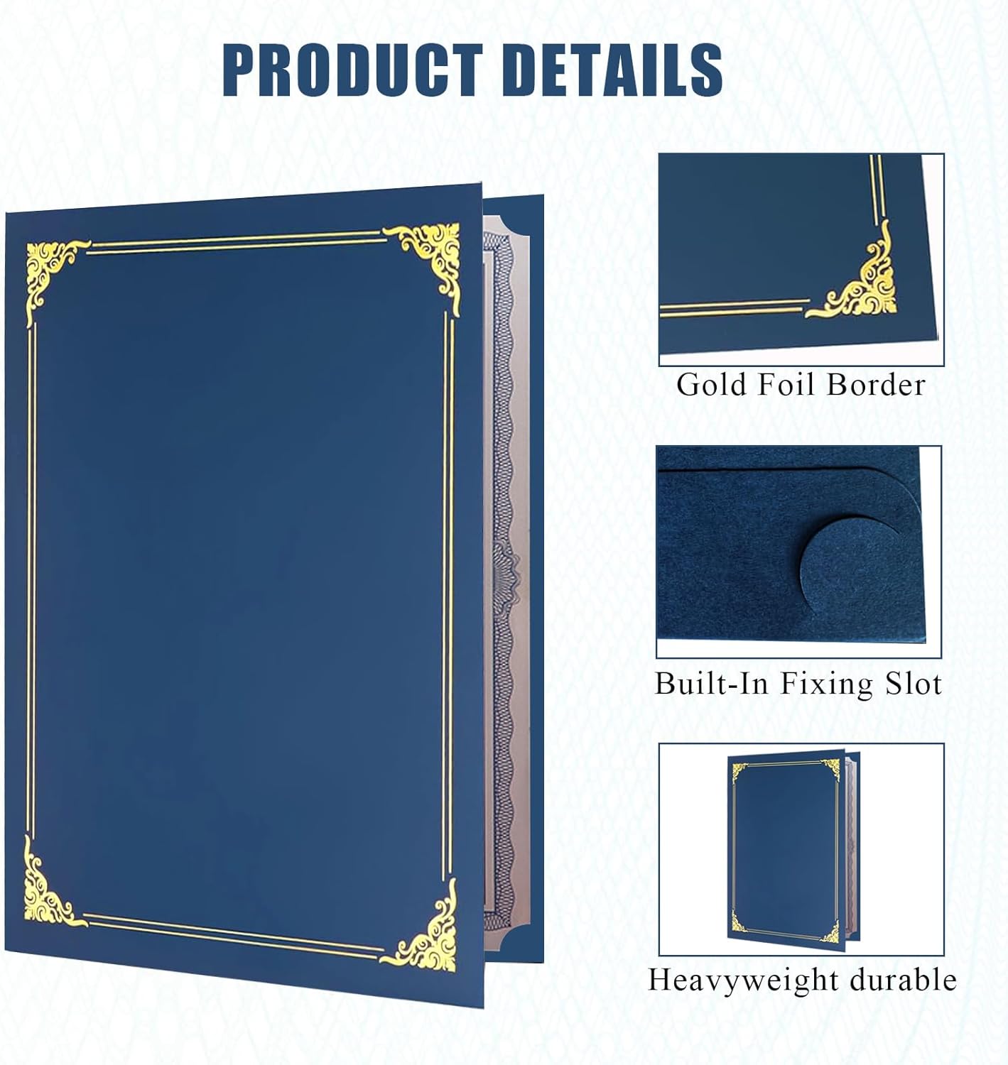 150-Pack Navy Blue Certificate Holders with Gold Foil Border, Diploma Covers for Letter Size 8.5x11 Certificates, Awards, Graduation, and Document Papers,Cardstock