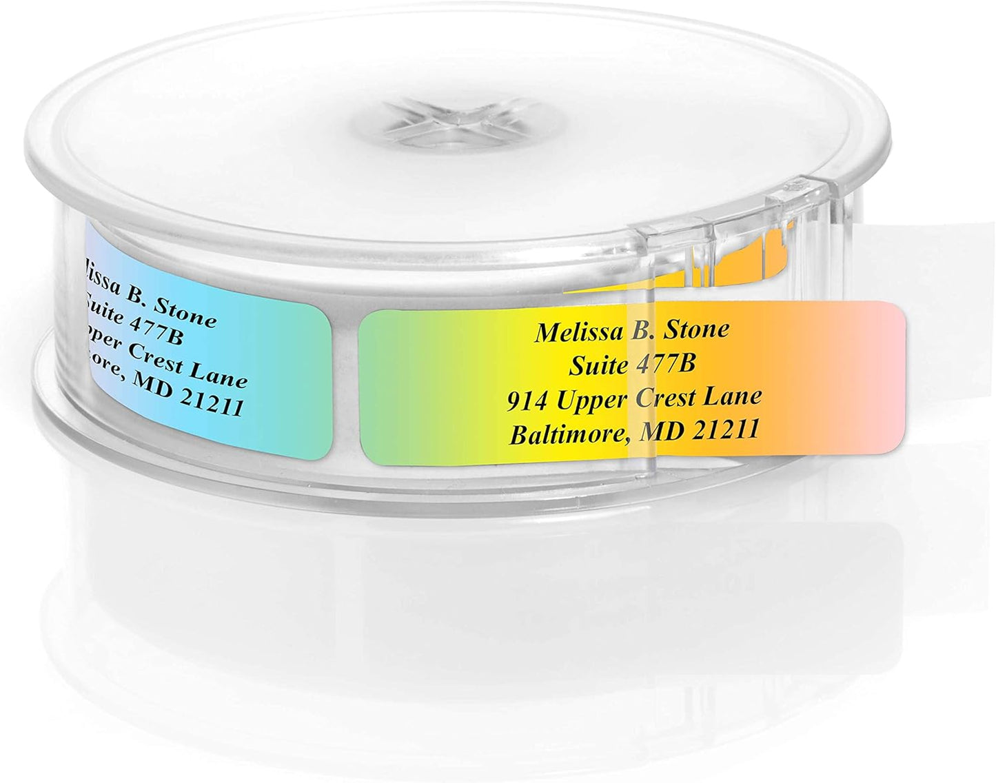 Cascading Rainbow Medley Personalized Return Address Labels with Elegant Plastic Dispenser - Roll of 500 Custom Stickers