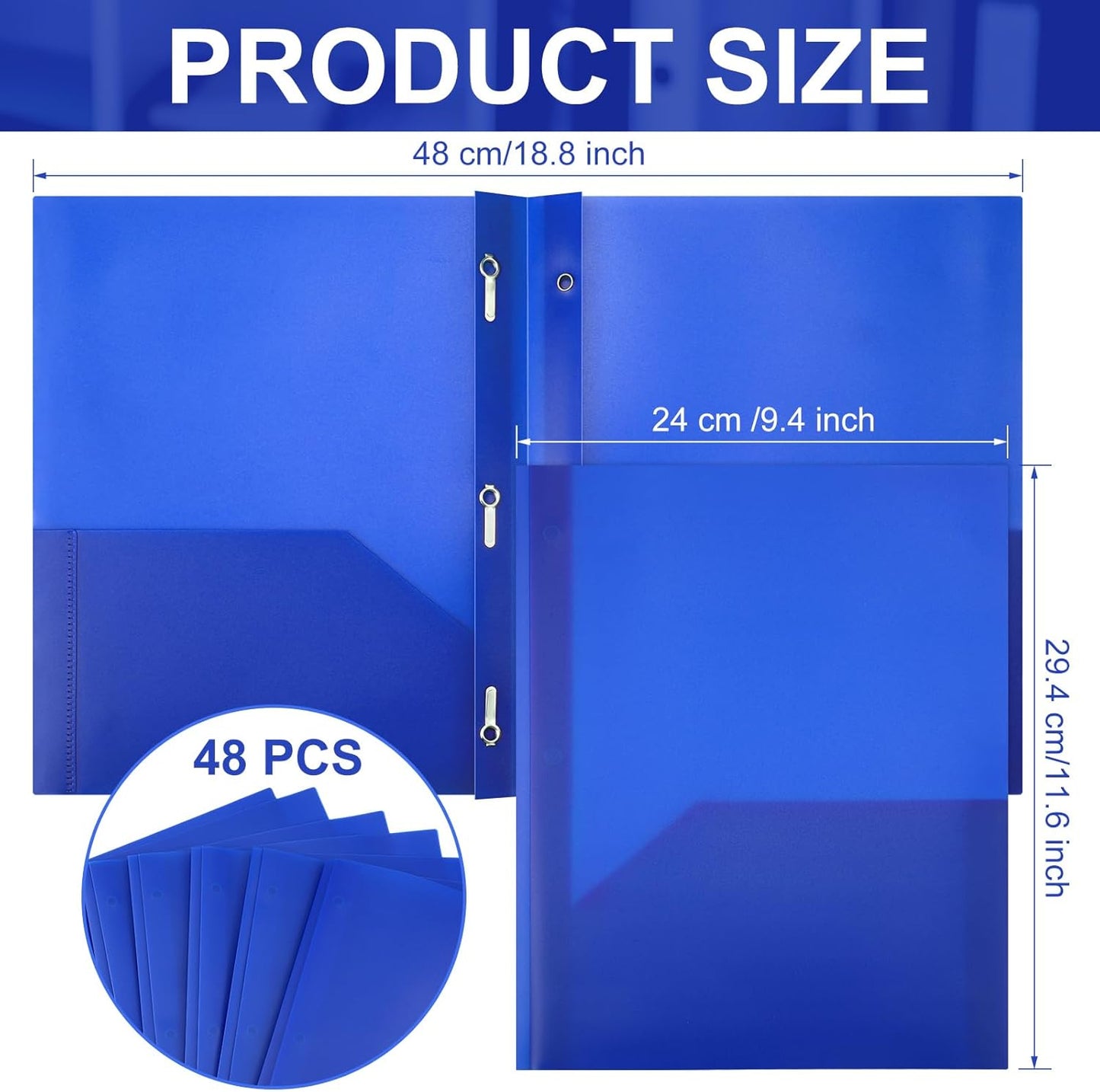 Patelai 48 Pcs Plastic Folders with 2 Pockets and 3 Prongs Home Folders with Card Slot Letter Size Heavy Duty Report Covers for Back to School(Blue,Classic)