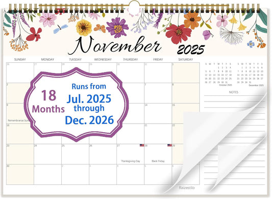 Calendar 2025-2026, Monthly Desk Calendar from July 2025 to December 2026, 17" x 12", Large Desktop Calendar Monthly, Perfect for Home or Office, Floral (Wall(17" x 12"))