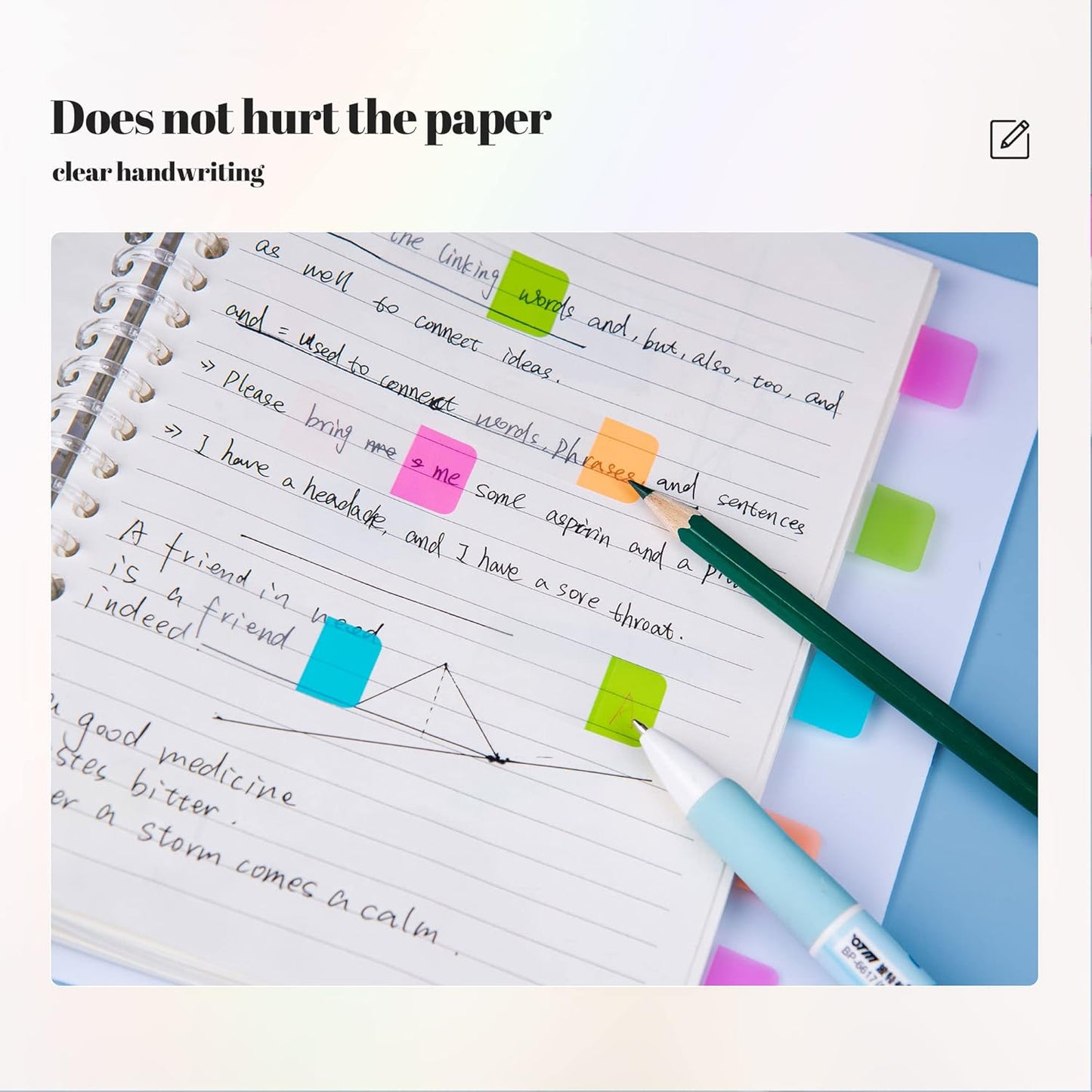 Golcellia 480 Pieces Sticky Tabs Transparent Sticky Notes, Colored Page Markers for Bookmarks, Writable and Repositionable Index Annotation Tabs