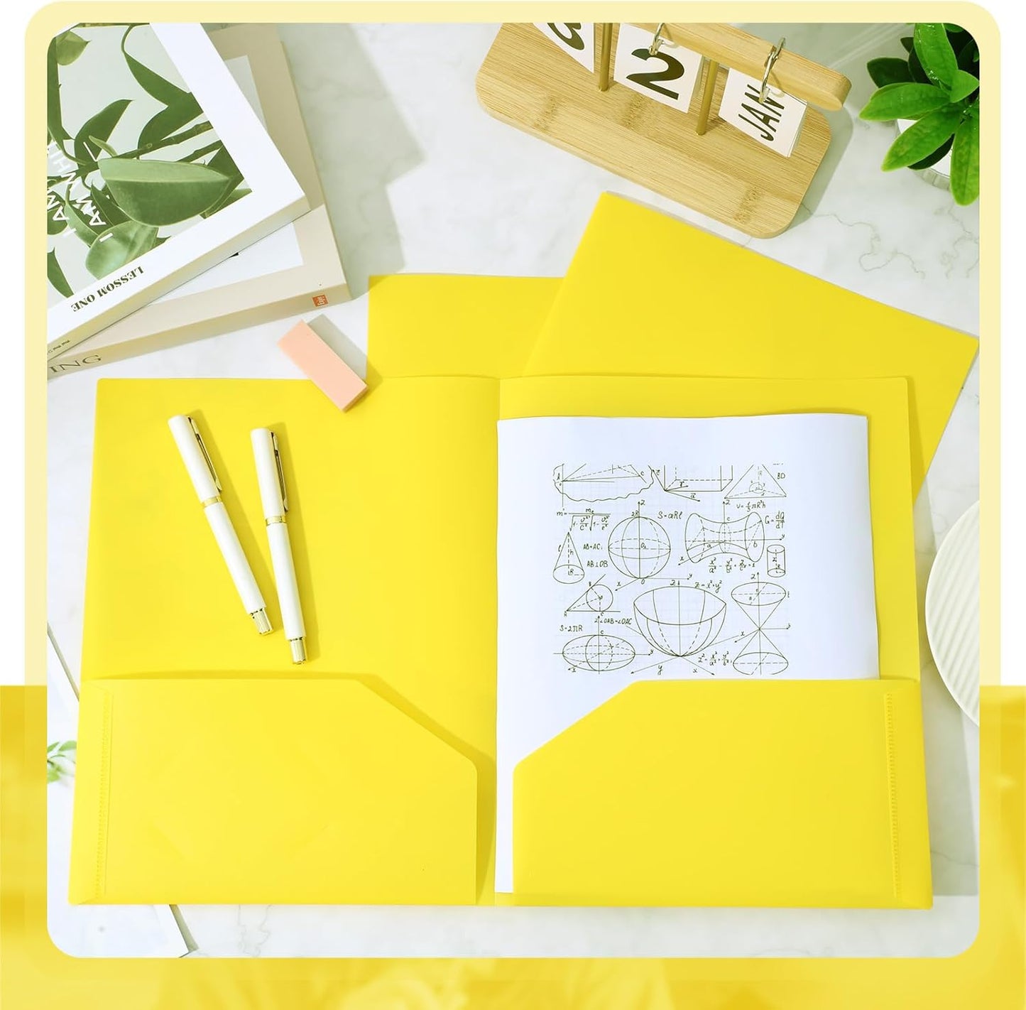 Gueevin 100 Pcs Two Pocket Folders Bulk Plastic File Folder with 2 Pockets Letter Size Paper Heavy Duty Durable Portfolios Case for Home Office School Business 11.61 x 9.45 Inch (Yellow)