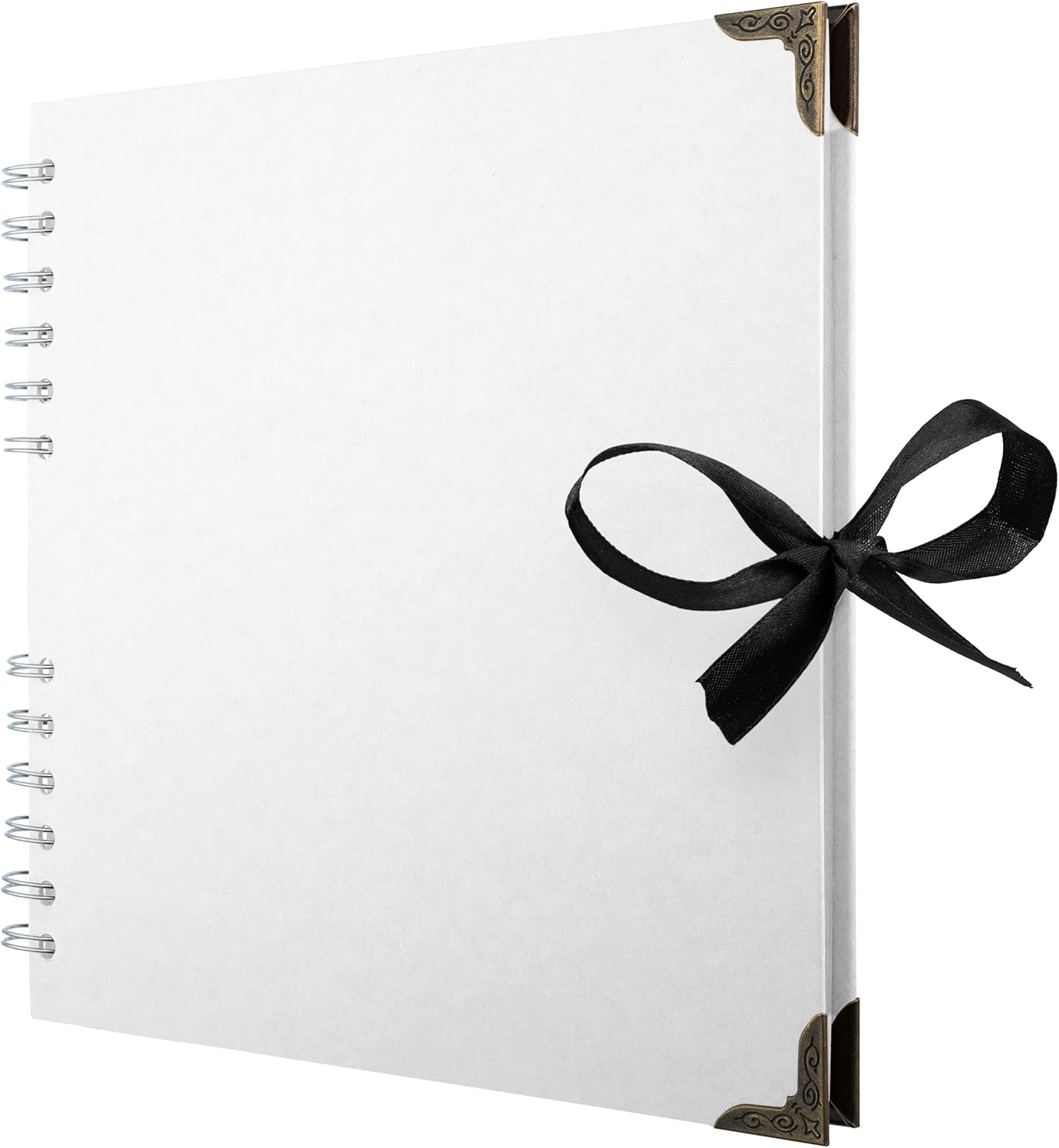 Bstorify Square Scrapbook Photo Albums 60 Pages (8 x 8 Inch) White Thick Paper, Hardcover, Metal Corners, Ribbon Closure - Ideal for Your Scrapbooking Albums, Art & Craft Projects (8 x 8 Inch, White)