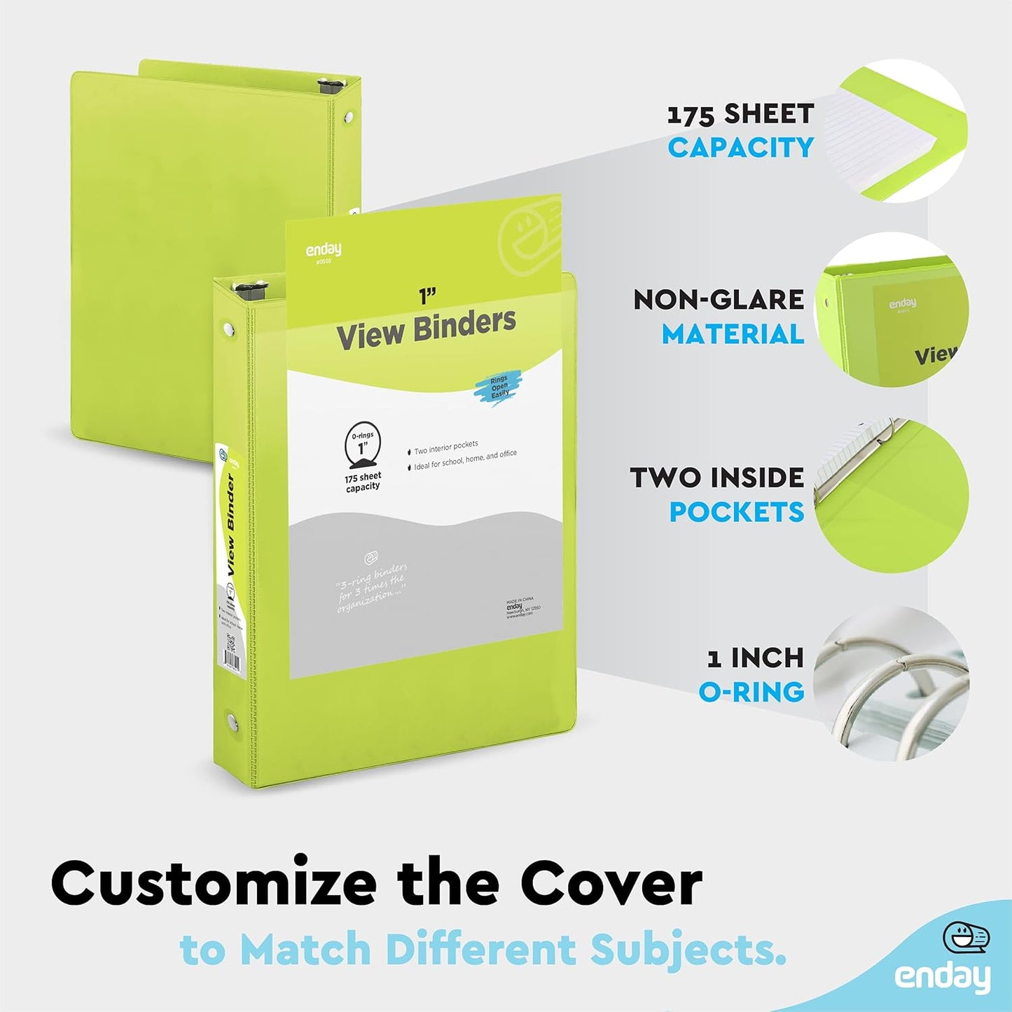 3 Ring Binder 1 Inch, 1” Clear View Cover with 2 Inside Pockets Round Ring Binder, Colored School Supplies Binders, in Grey, Pink, Blue, Purple, Green, and Red, Multicolor (6 PC) – by Enday