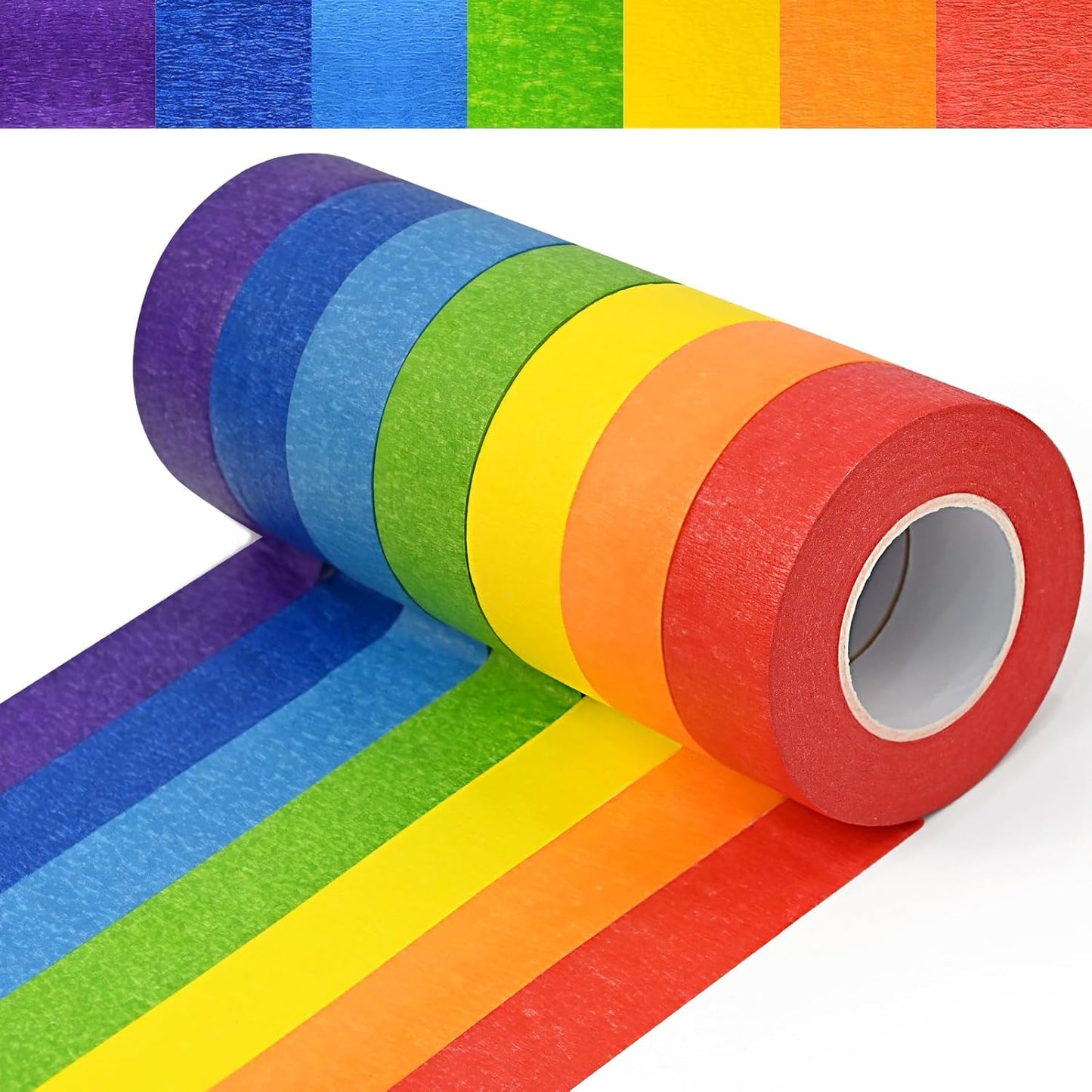 7 Rolls Colored Masking Tape, 1 Inch x 570 Feet (190 Yards) Paper Tape for Kids Rainbow Colorful Craft Tapes for Arts Painters Labeling DIY Decor Classroom Walls School Supplies