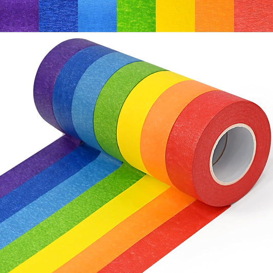 7 Rolls Colored Masking Tape, 1 Inch x 570 Feet (190 Yards) Paper Tape for Kids Rainbow Colorful Craft Tapes for Arts Painters Labeling DIY Decor Classroom Walls School Supplies