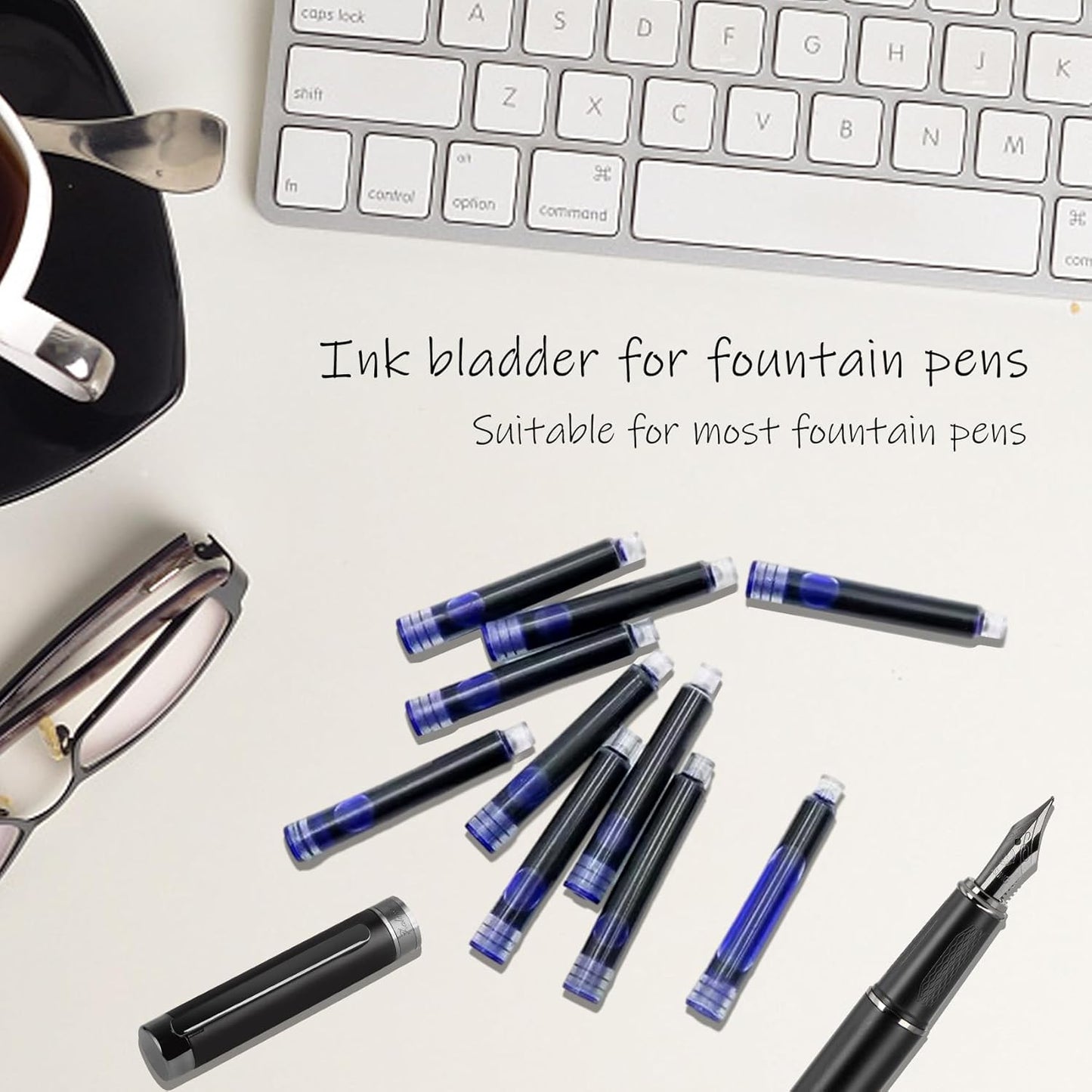 Blue Ink Cartridge for Fountain Pen Ink Cartridge Refillable Business Writing Pens Disposable Ink Pen Refills 3.4 mm Bore Diamete Set of 60 Refill