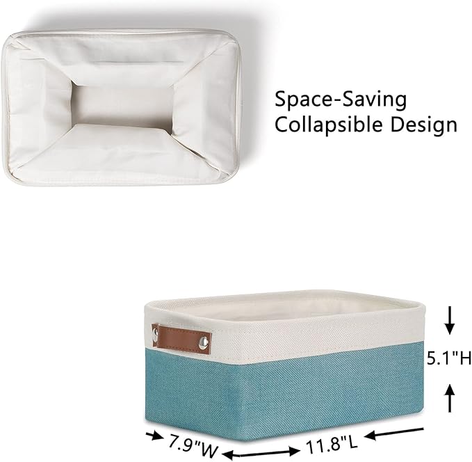 DULLEMELO Storage Baskets Bins for Organizing, Small Fabric Baskets for Shelves, Closets, Nursery, Home, Office, Empty Gift Baskets (6-Pack, White&Teal)