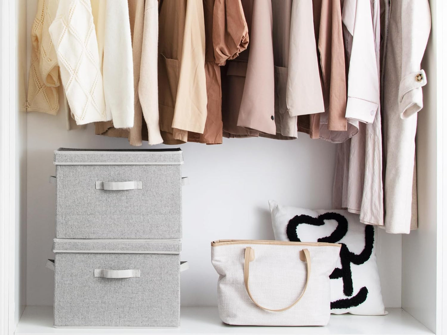 StorageWorks Fabric Storage Bins with Lid, Decorative Storage Boxes for Shelves, Stackable Closet Organizer Basket with Handles, Jumbo, Gray, 2-Pack