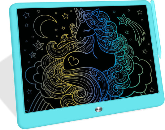 FLUESTON LCD Writing Tablet, Doodle Board Toys Gifts for 3-8 Year Old Girls Boys, 15 Inch Colorful Electronic Board Drawing Pad for Kids, Gifts for Toddler Educational Learning Travel Birthday, Blue