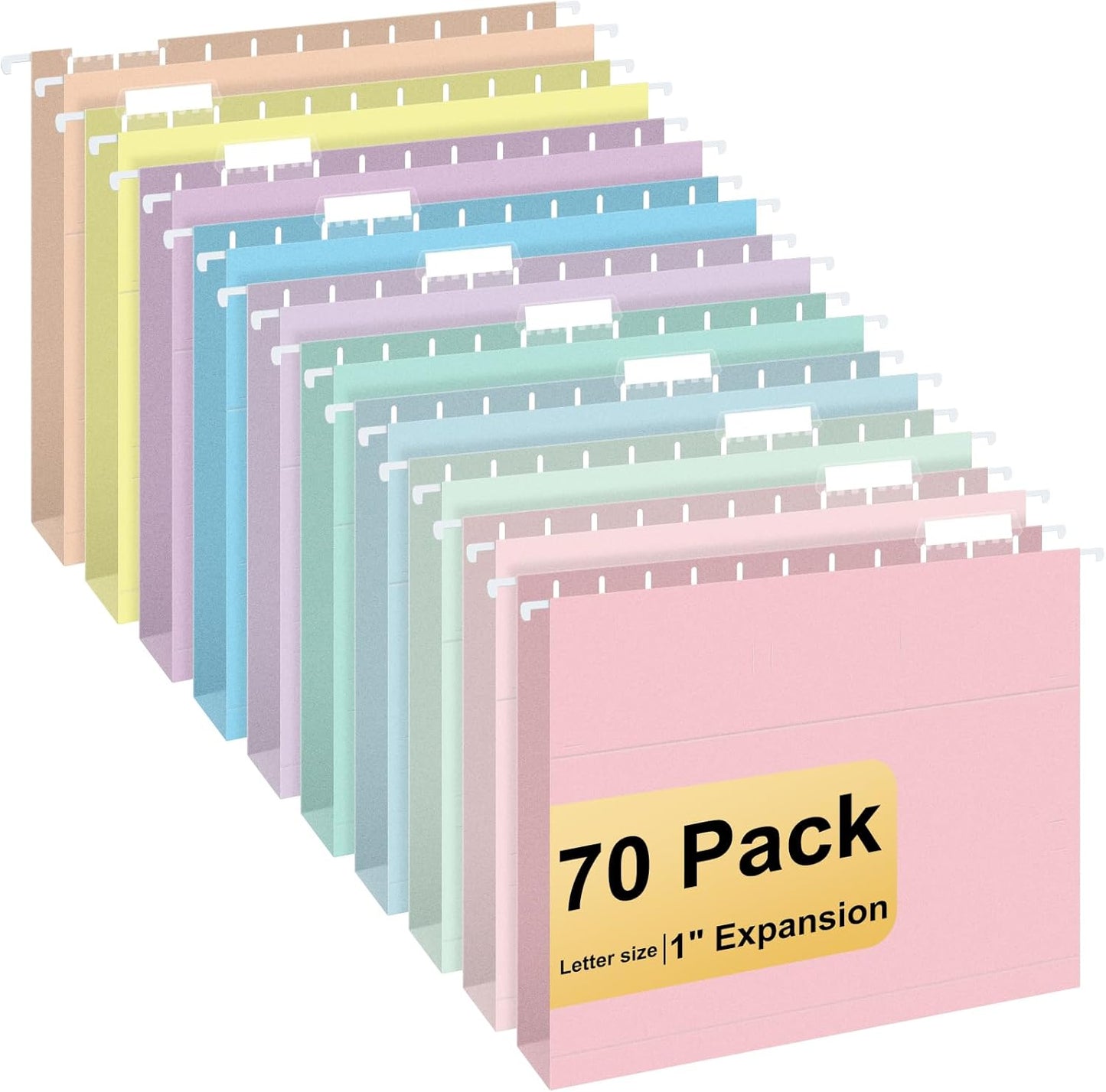 Hanging File Folders, 70 Pack Letter Size Hanging File folders with 1/5-cut Tabs, Stay Organized for Your Home and Office Bulk File, Documents and Paper, Macaron 10 Colors