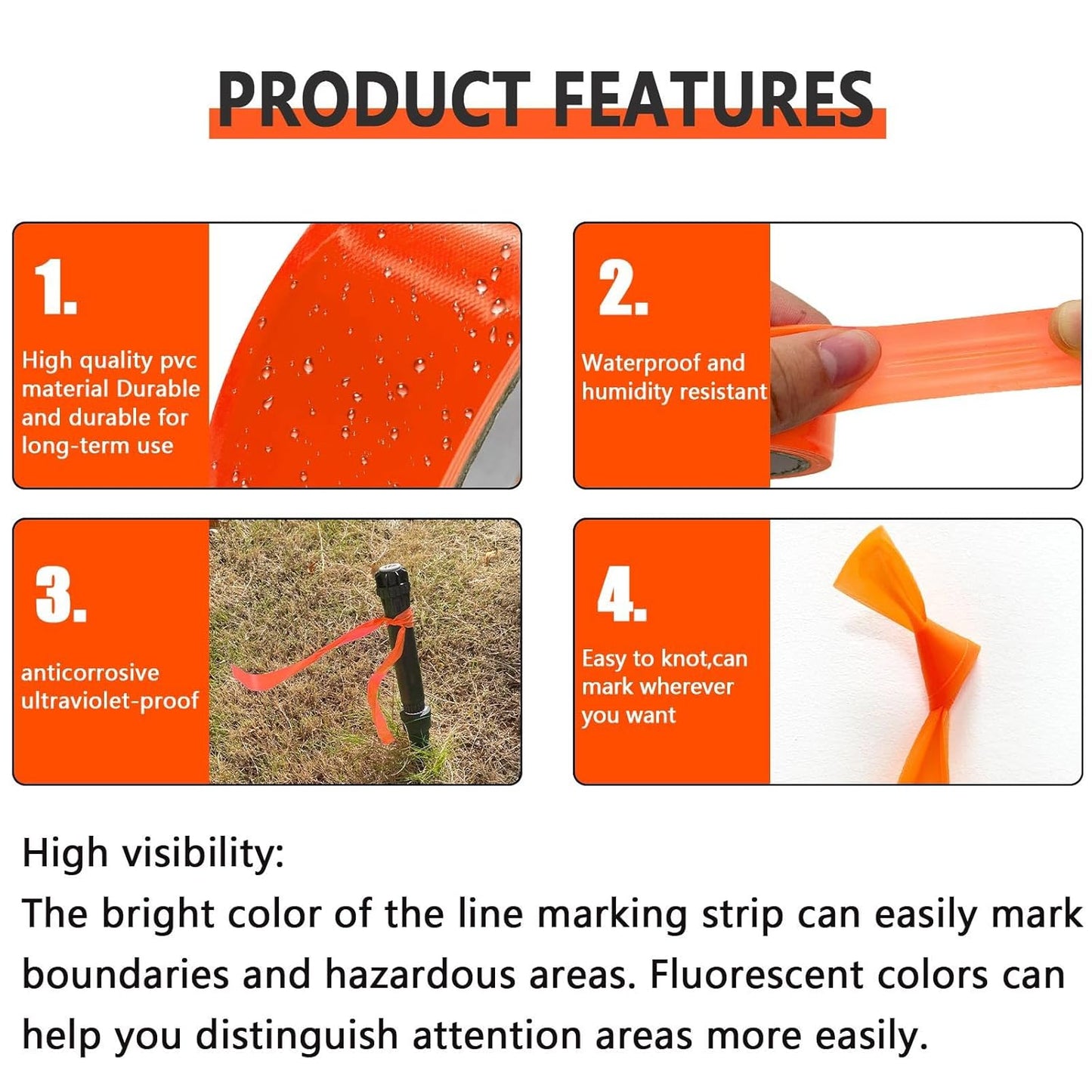6 Pack Orange Flagging Tape, Non-Adhesive Plastic Ribbon Neon Marking Roll,1inch*600ft, Marking Tape for Tree Marking, Hunting, Boundaries Hazardous Areas,Trail Marking, Workplace Use
