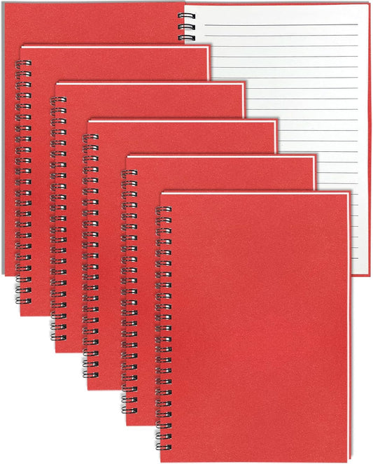 GINMLYDA Red Small Spiral Notebook 6Pack, 120 Lined Pages 8.25x5.50 Inches Spiral Journal Kraft Cover Notebooks & Writing Pads for School Home Office Aesthetic Sketch Drawing Note