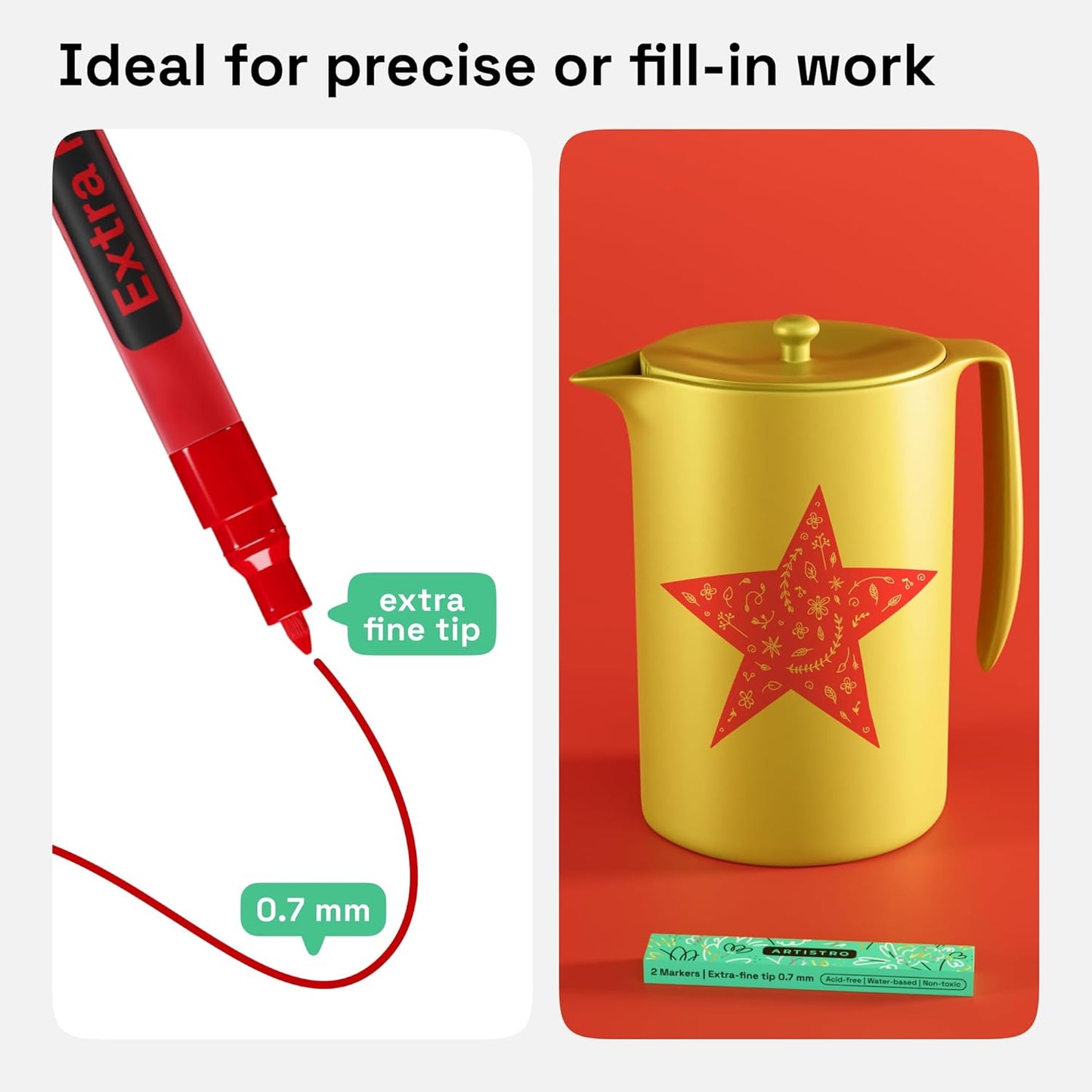 ARTISTRO 2 Red Acrylic Paint Markers - 0.7mm Extra Fine-Tip Paint Pens - Perfect for Crafting, Art Projects, & More