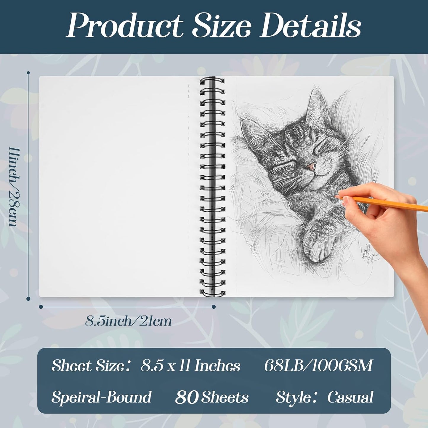 conda 8.5"x11" Sketch Book, 80 Sheets (68 lb/100gsm), Spiral Bound Artist Sketch Pad, Durable Acid Free Drawing Paper for Drawing Painting