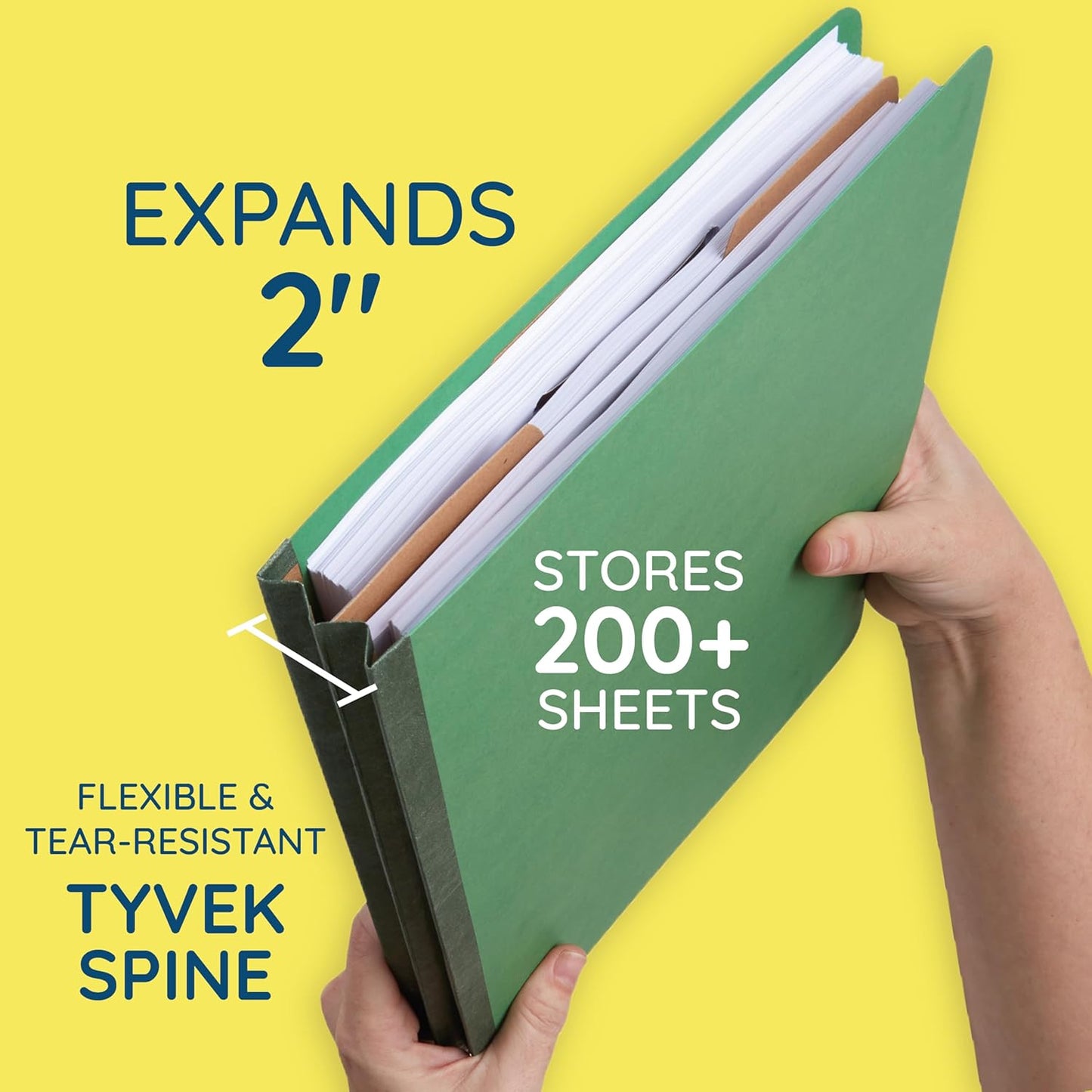 Blue Summit Supplies Classification Folders, 1-Divider, Letter Size, Green, with 2 Inch Tyvek Expansions, Durable 2 Prong Design for Organizing Standard Medical Files & Office Reports, 10 Pack