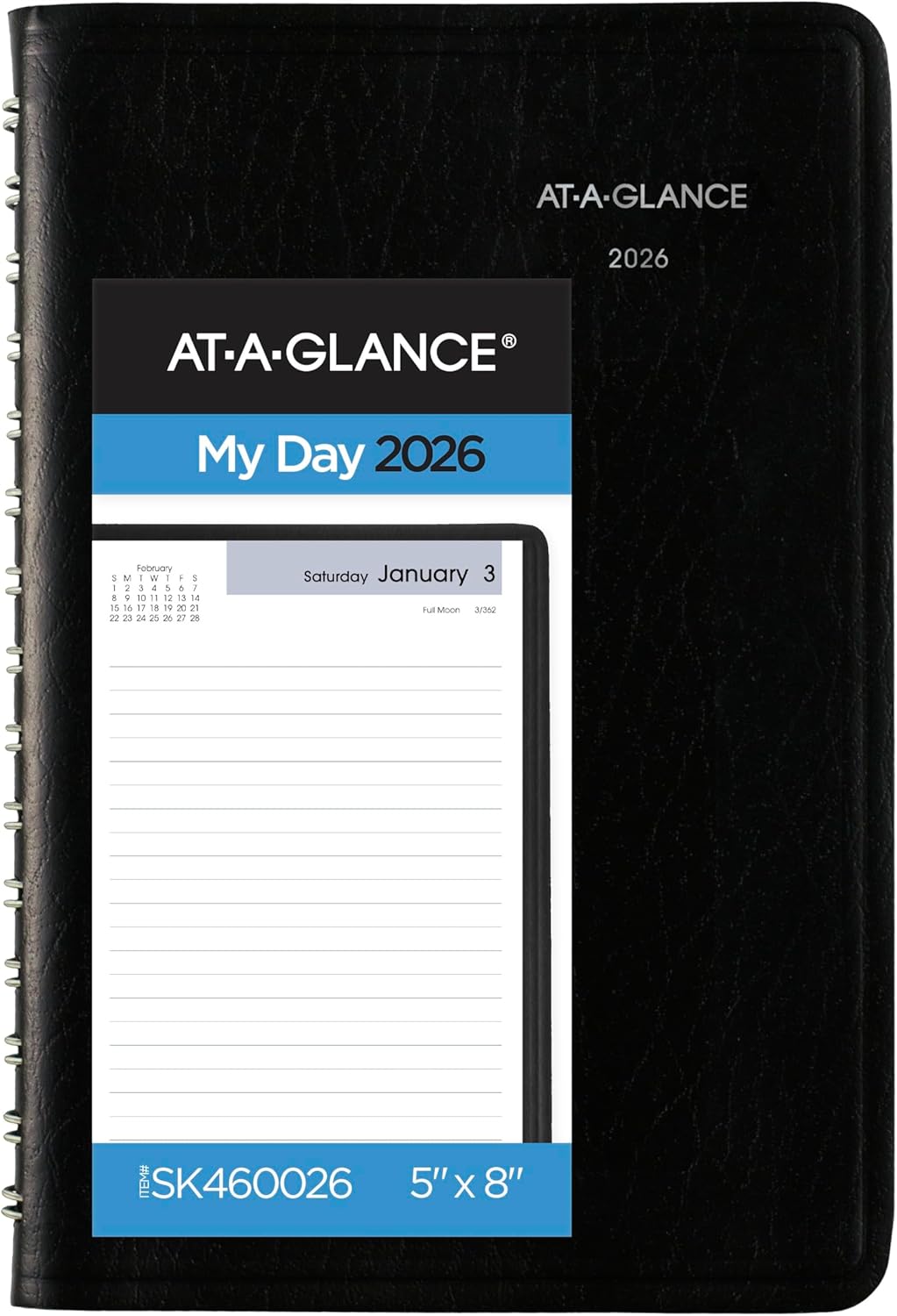 AT-A-GLANCE 2026 Planner, Daily, Open Scheduling, 5" x 8", Small, DayMinder, Black (SK460026)