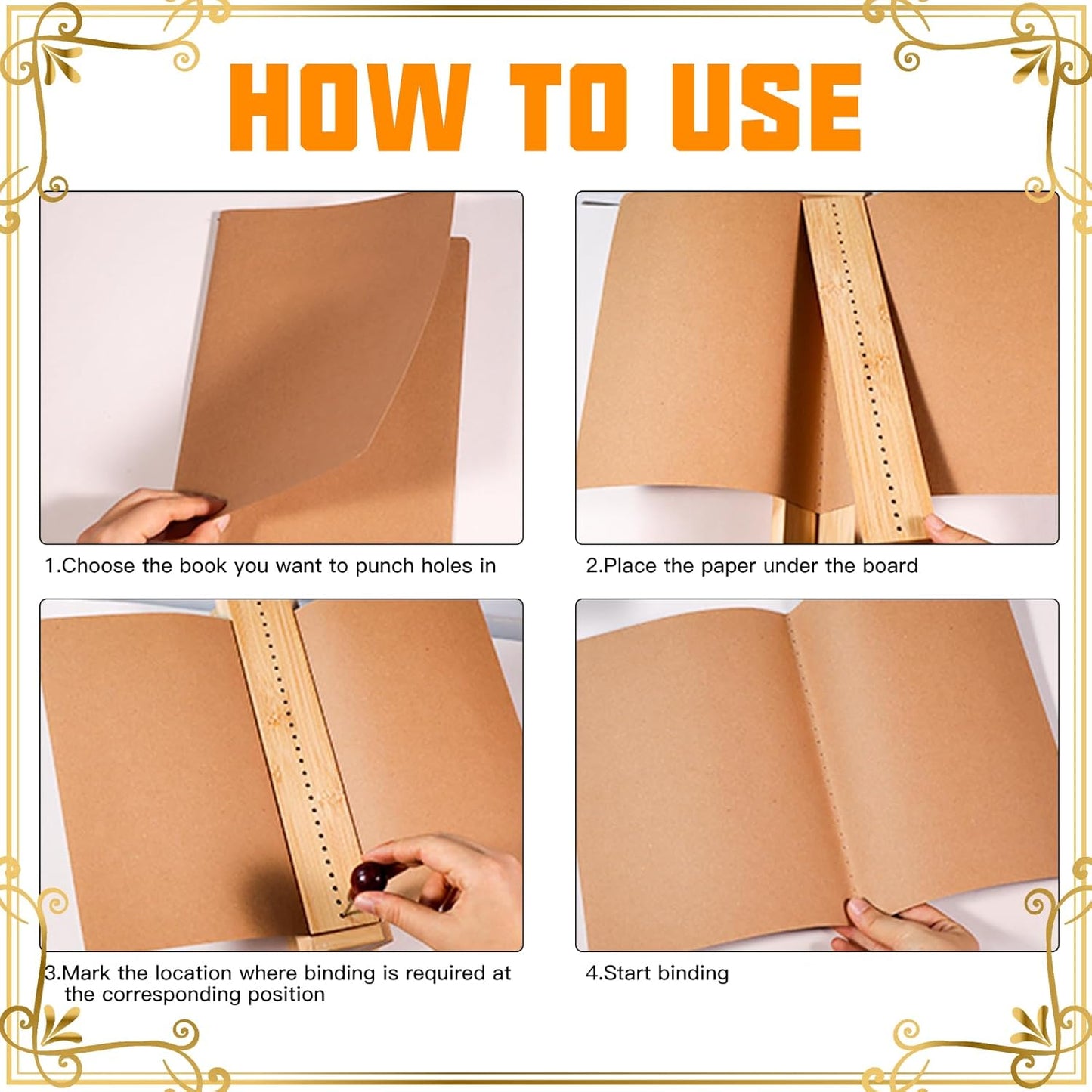 Bamboo Book Binding Cradle with 2 Awls Wood Bookbinding Punching Cradle with Piercing Guide Portable Book Binding Tools Book Binding Kits Bookbinding Supplies for Book DIY Crafts