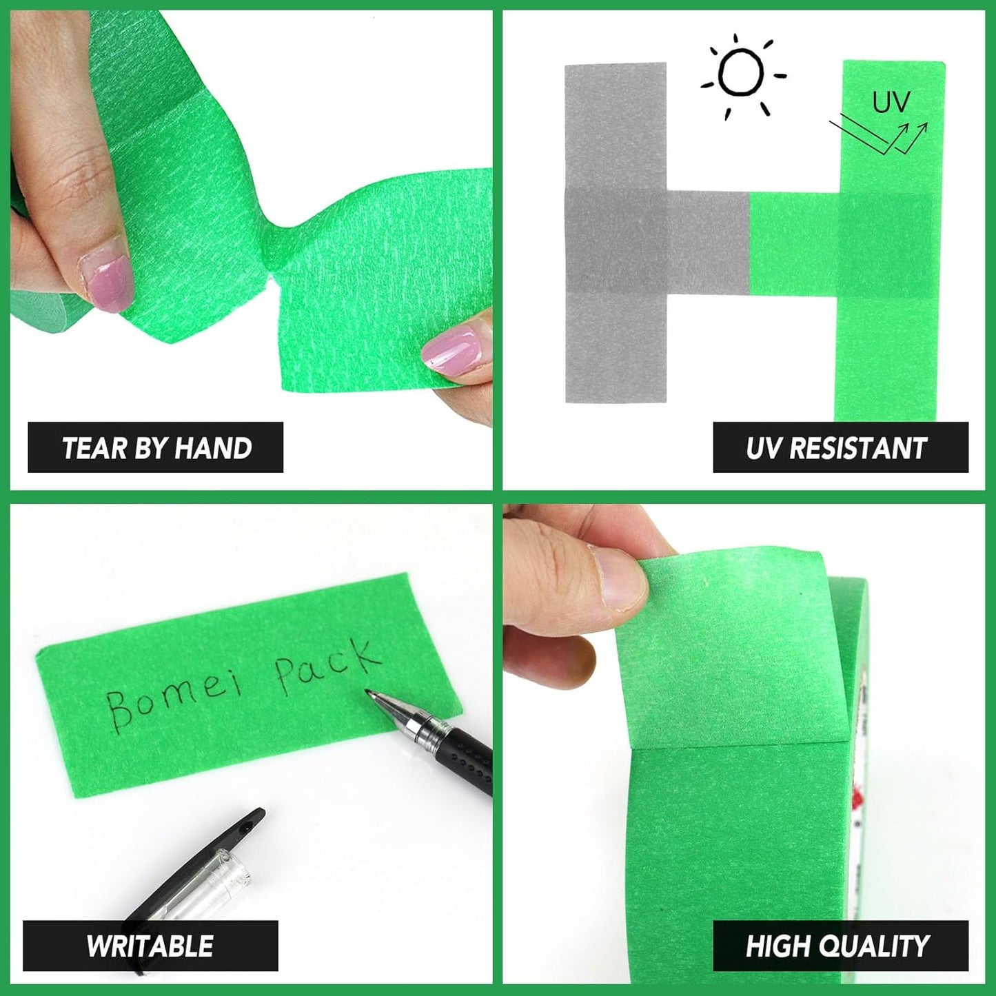 BOMEI PACK 10 Rolls Painters Tape 2 inch Wide, Painter's Tape Green Masking Tape 2 inch x 55 Yards for Walls Painting, Home Improvement and School Projects, Total 550 Yards