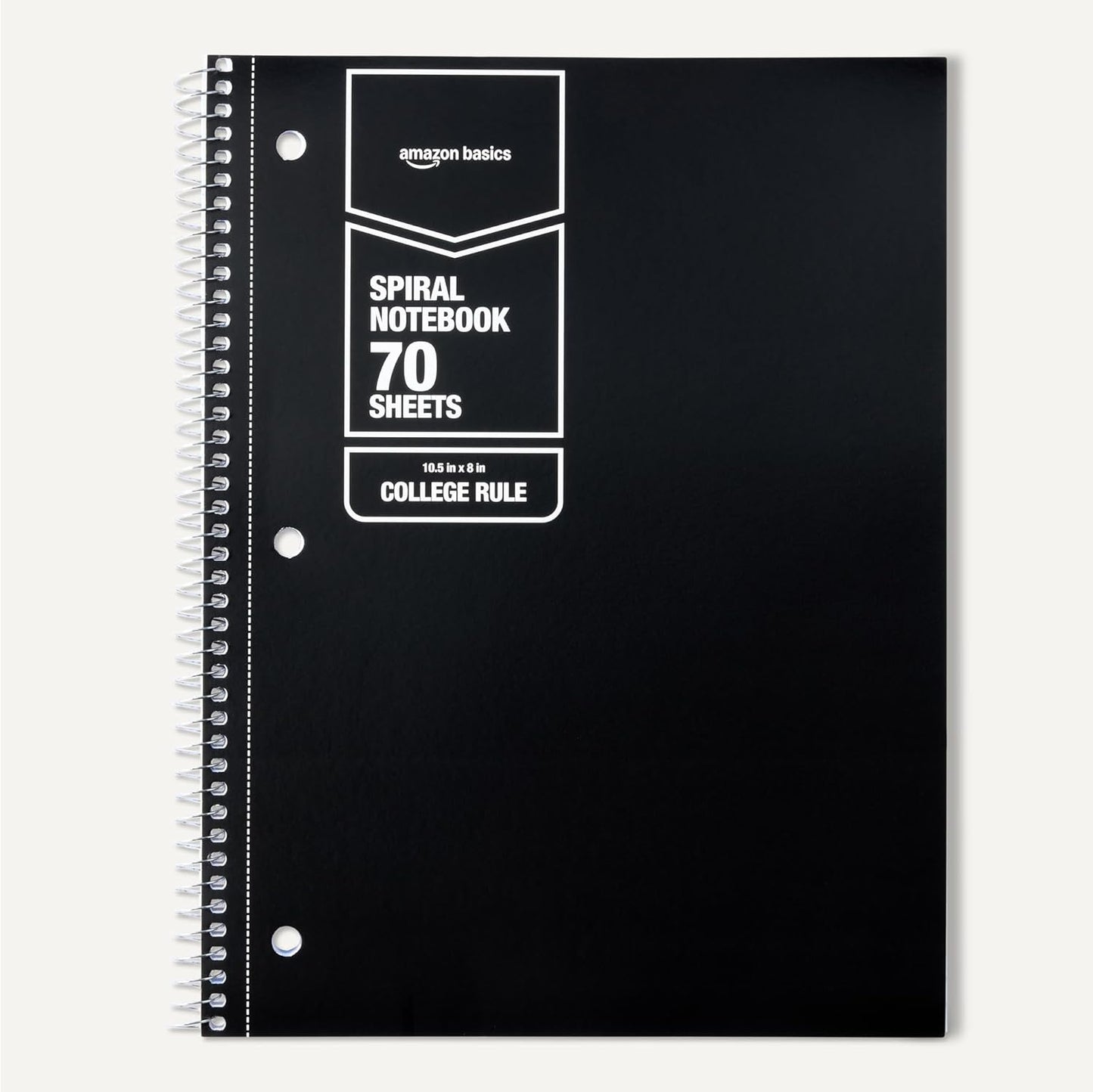 Amazon Basics College Ruled Spiral Notebook, 70 Sheets, 7-1/2" x 10-1/2", Black, 2 pack