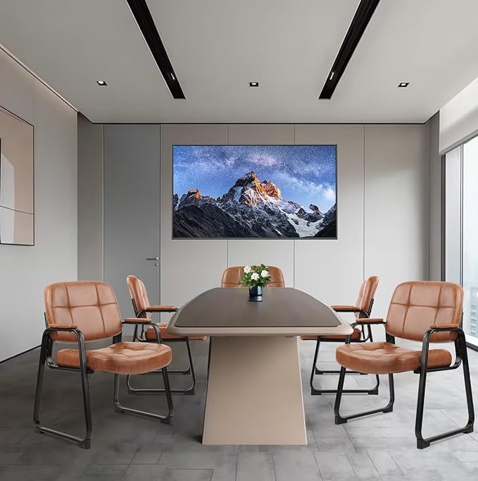 CLATINA Big & Tall 500 lb Waiting Room Chairs with Padded Armrests and Sled Base, Leather Stationary No Wheels Office Guest Chair for Reception Lobby Home and Meeting Conference, Brown （6 Pack）