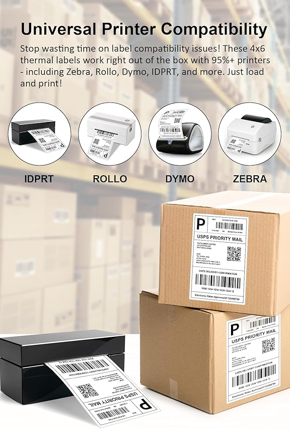 4x6 Thermal Labels - Waterproof Shipping Stickers for Thermal Printers, All-Purpose Label Stickers, White, 1000/Pack (4-Pack)
