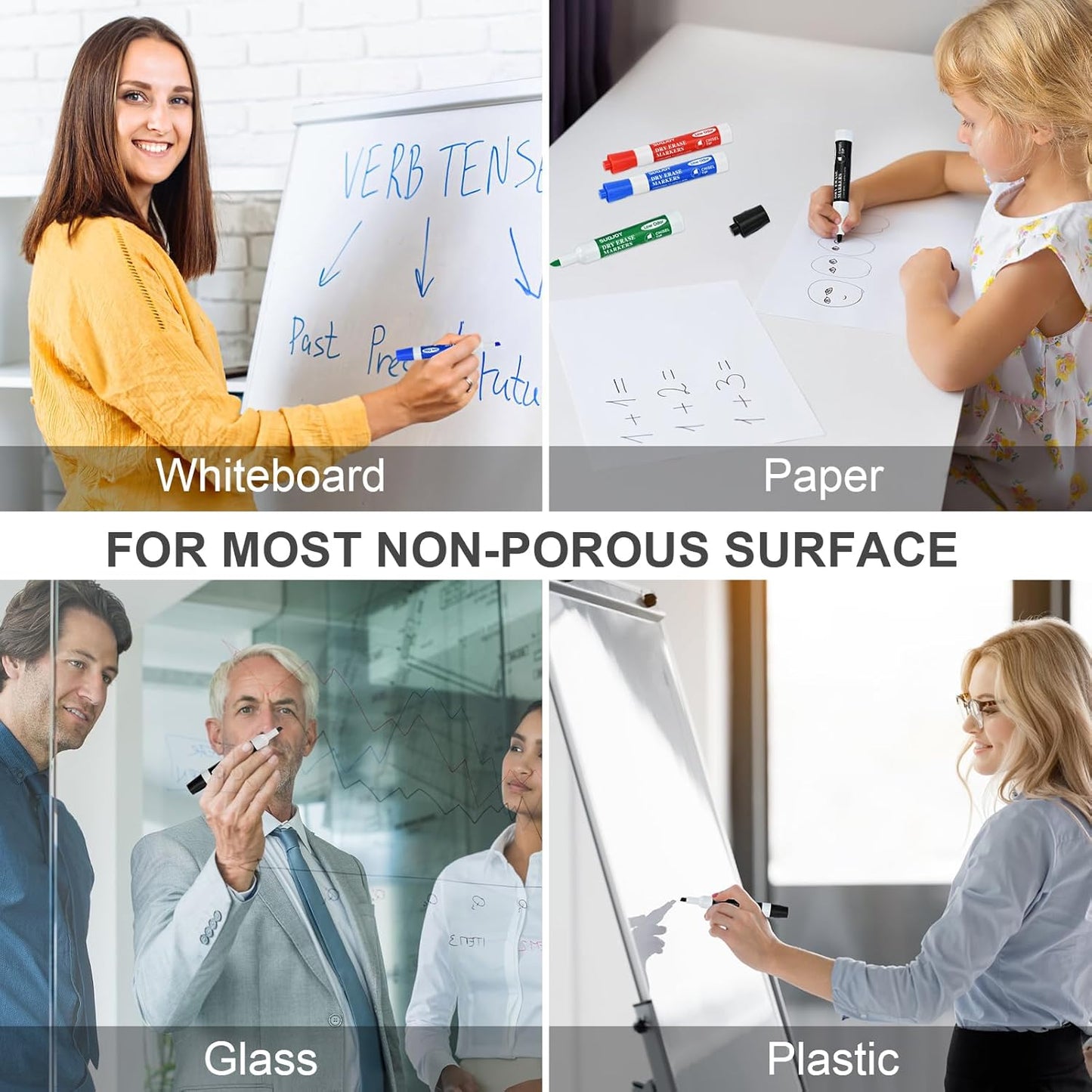 Dry Erase Markers, Chisel Tip Whiteboard Marker, Low Odor Thick Dry Markers, 36 Bulk 4 Assorted Color Markers for Kids/Teacher